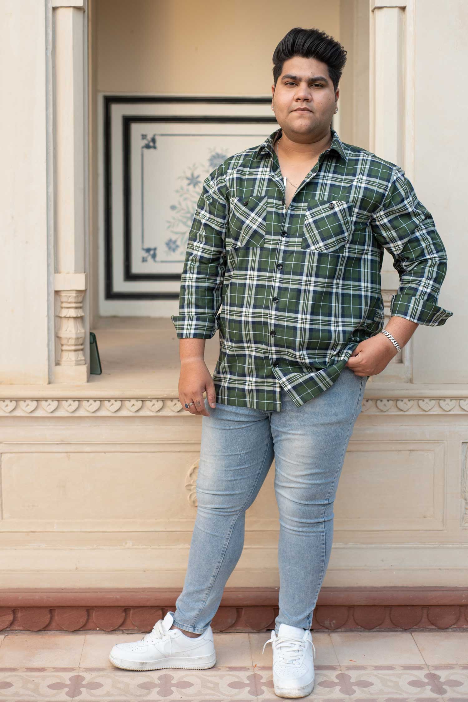 Hunterblend Checkmate- Green and Navy Checkered Oversized Overshirt