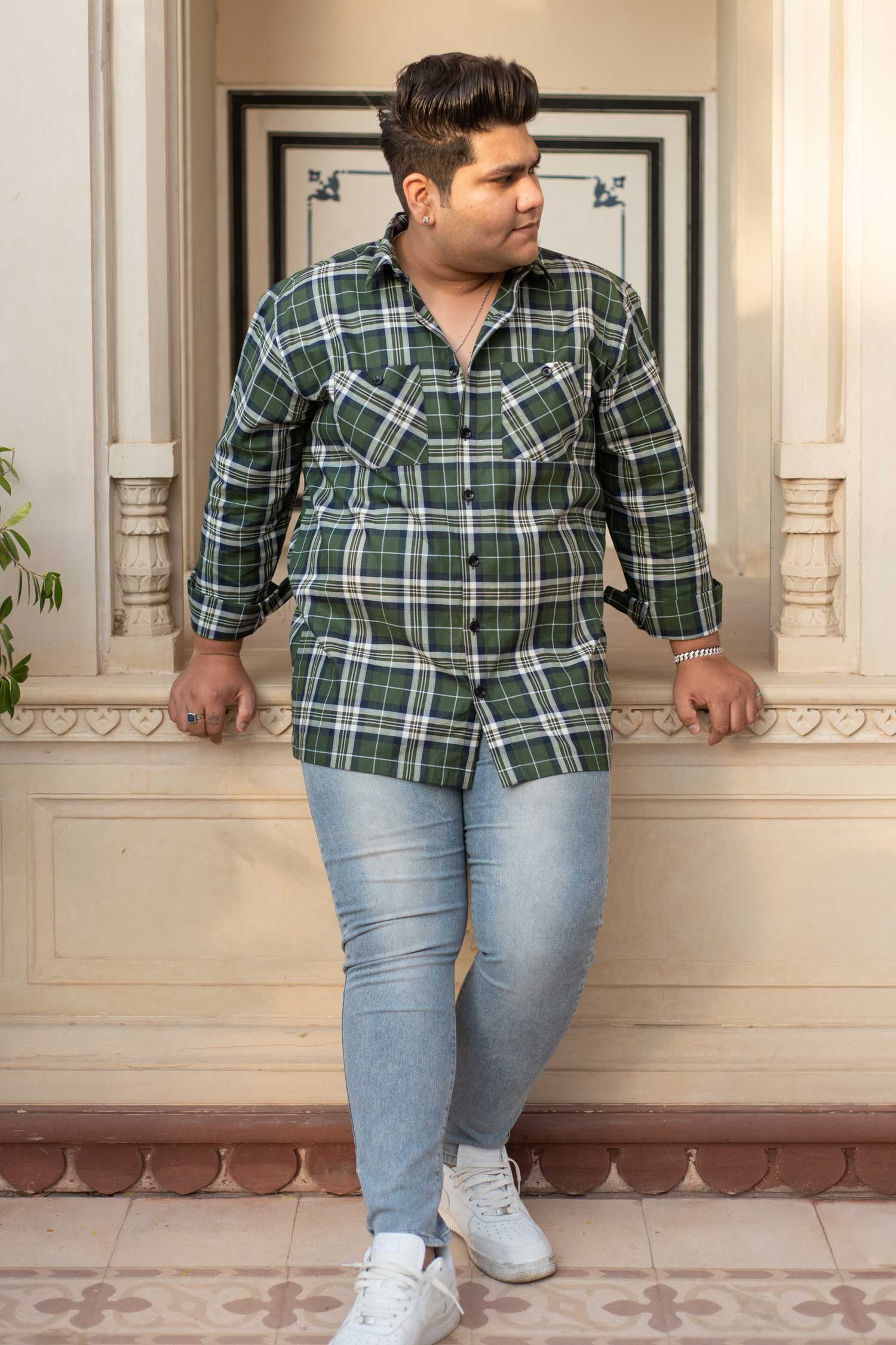 Hunterblend Checkmate- Green and Navy Checkered Oversized Overshirt