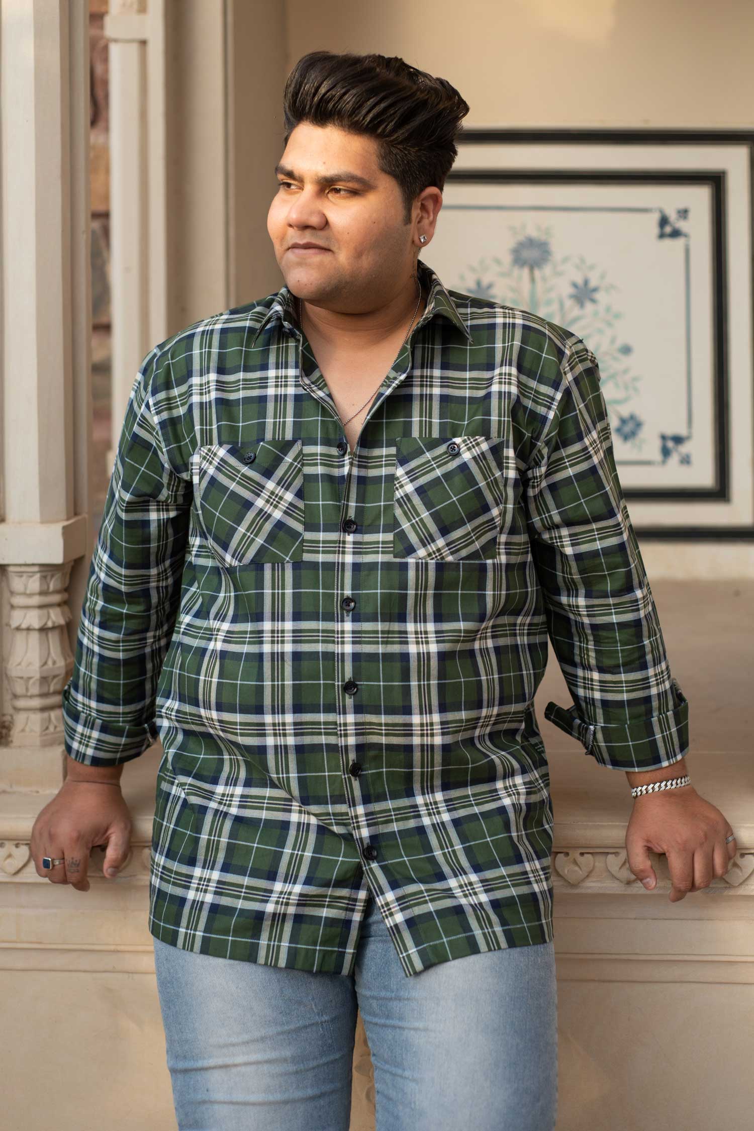 Hunterblend Checkmate- Green and Navy Checkered Oversized Overshirt
