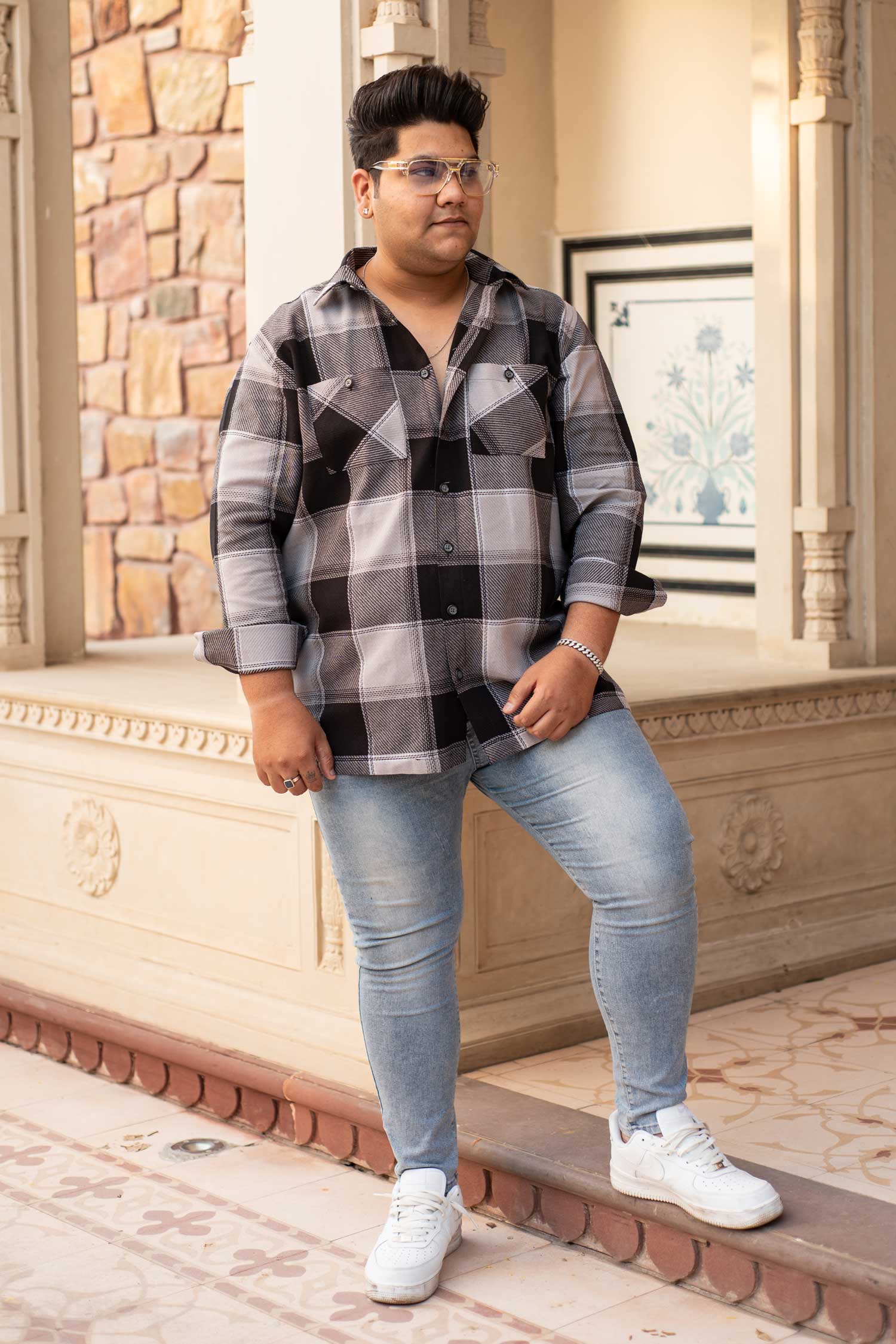 Coaltartan Checkmate- Black and Grey Checkered Oversized Overshirt (PLUS SIZE SHIRTS SIZES=S-6XL)