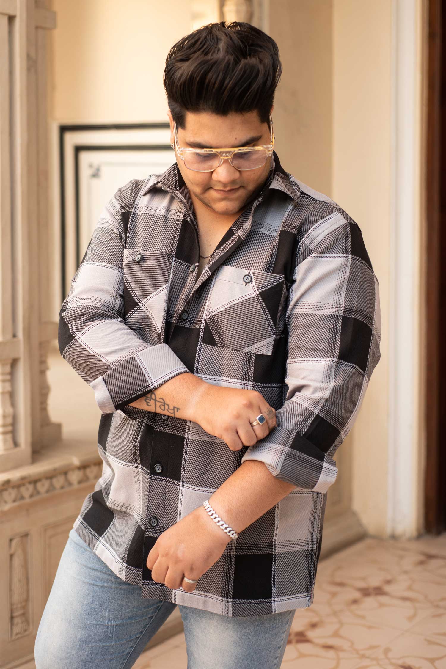 Coaltartan Checkmate- Black and Grey Checkered Oversized Overshirt (PLUS SIZE SHIRTS SIZES=S-6XL)