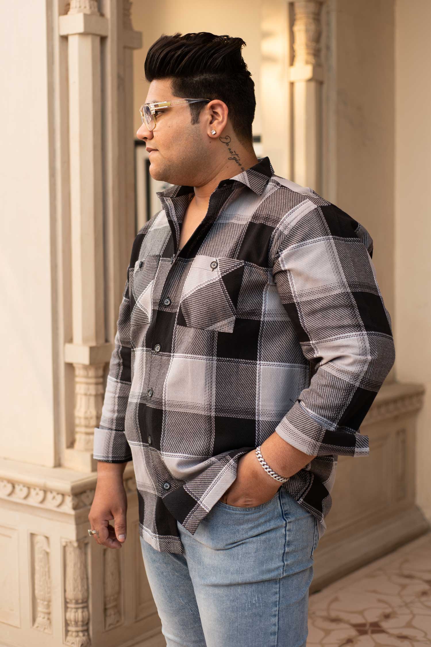 Coaltartan Checkmate- Black and Grey Checkered Oversized Overshirt (PLUS SIZE SHIRTS SIZES=S-6XL)