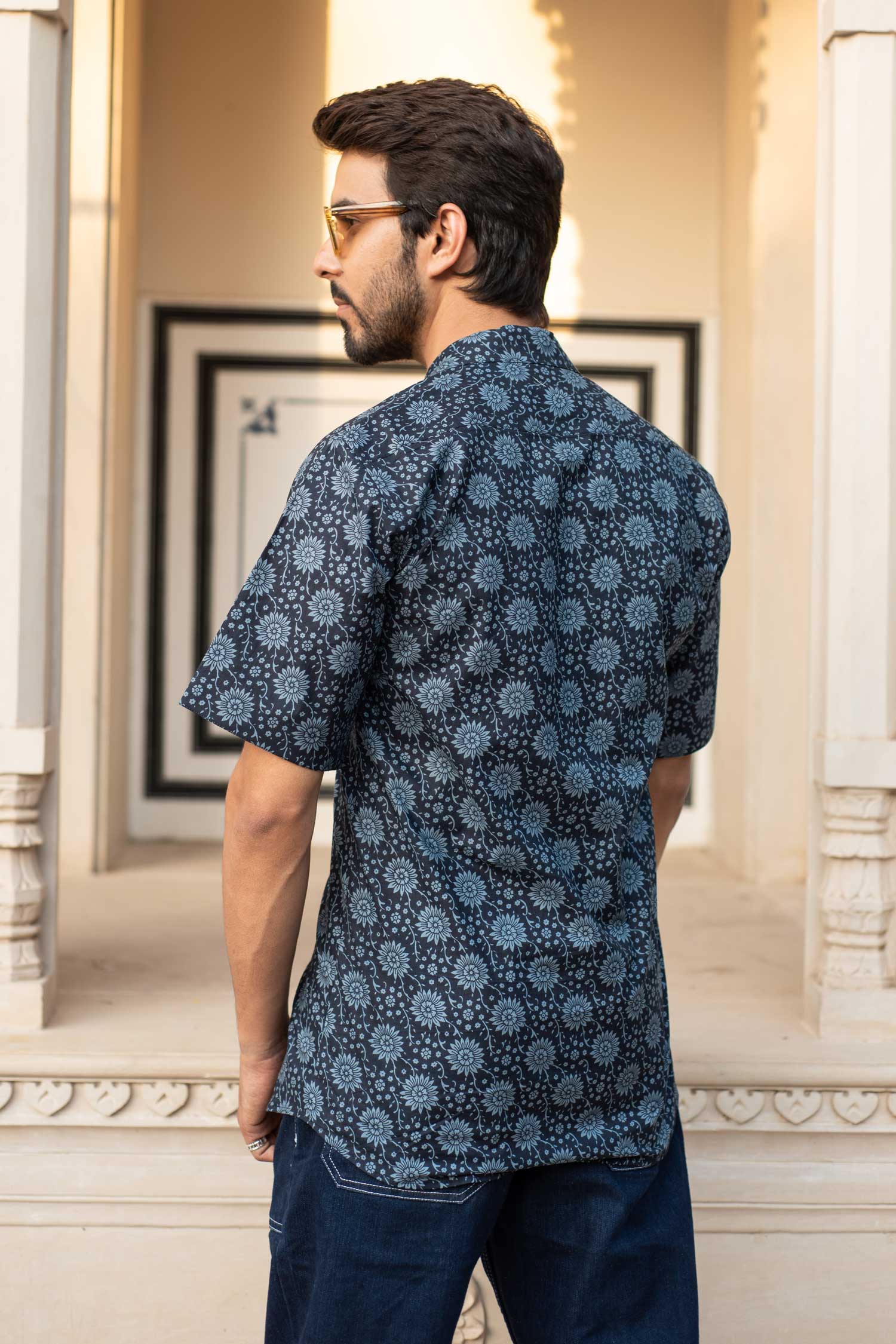 Blue Gardenia - Blue Floral Cuban Collar Shirt
