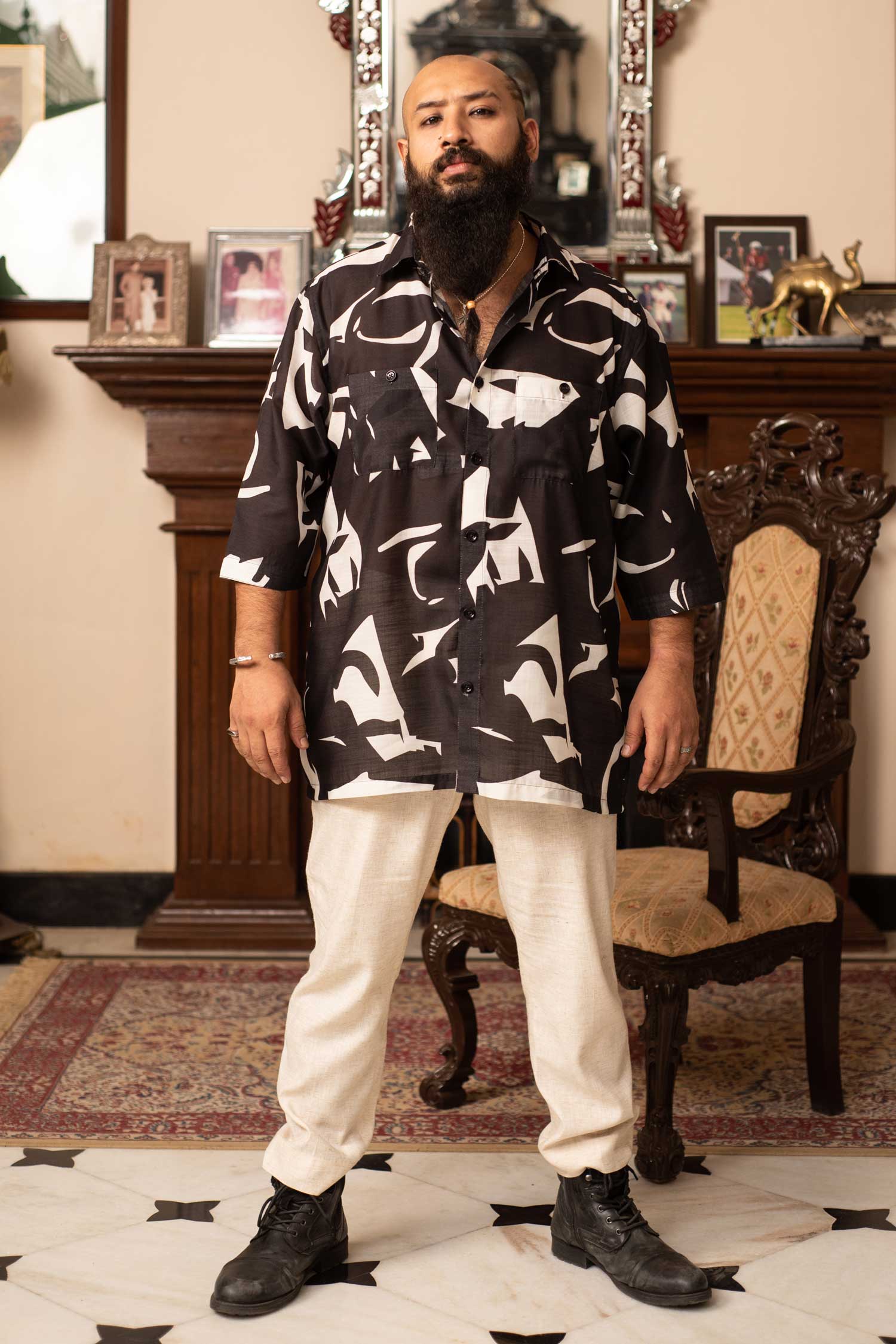 Dapple- Black and White Oversized Linen Blend Shirt