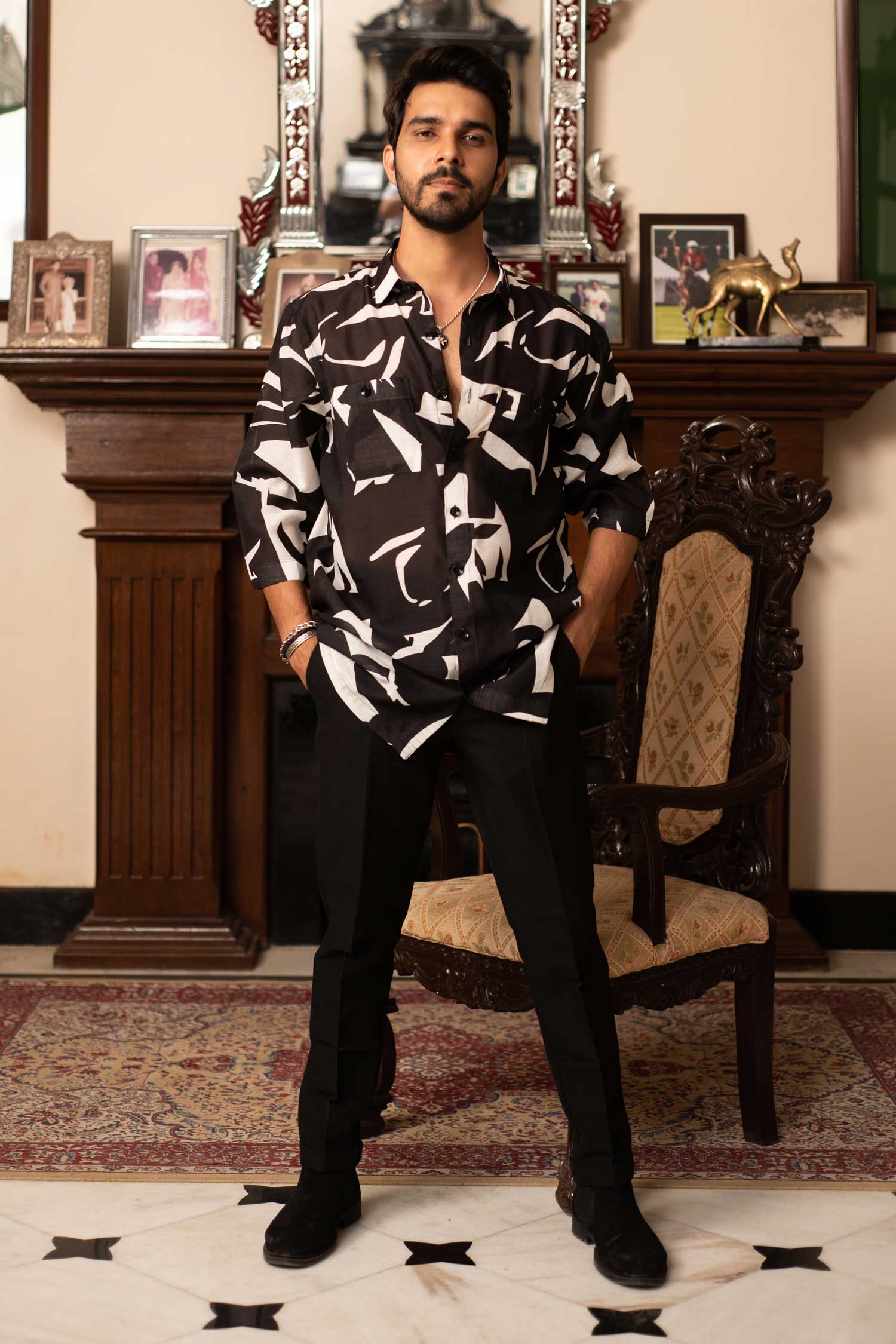 Dapple- Black and White Oversized Linen Blend Shirt