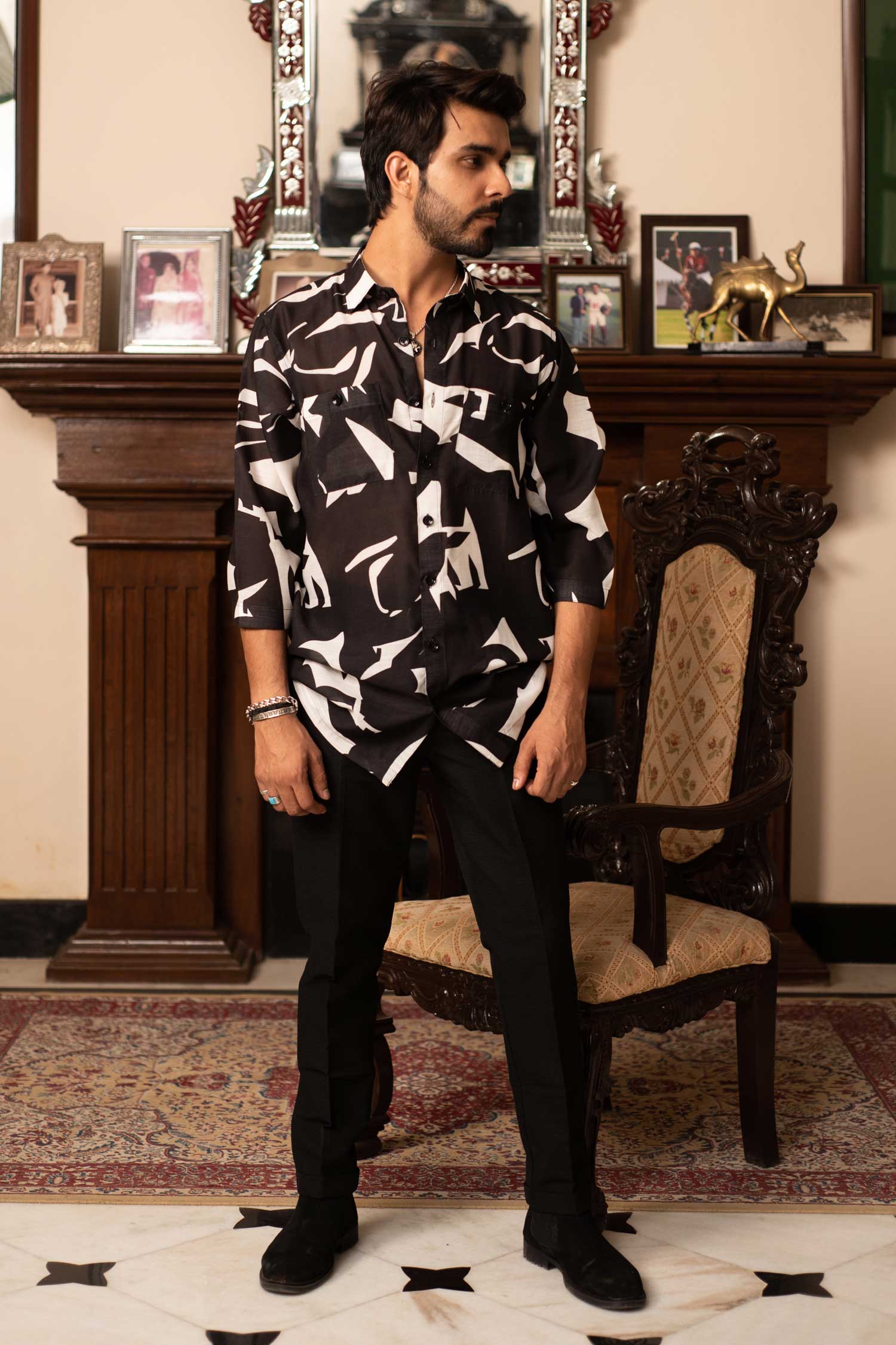 Dapple- Black and White Oversized Linen Blend Shirt
