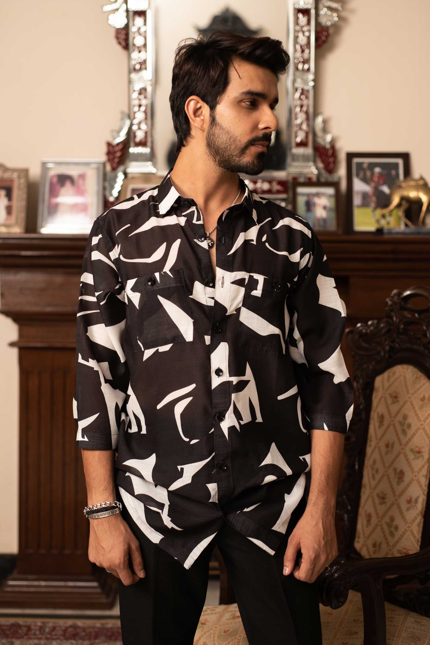 Dapple- Black and White Oversized Linen Blend Shirt