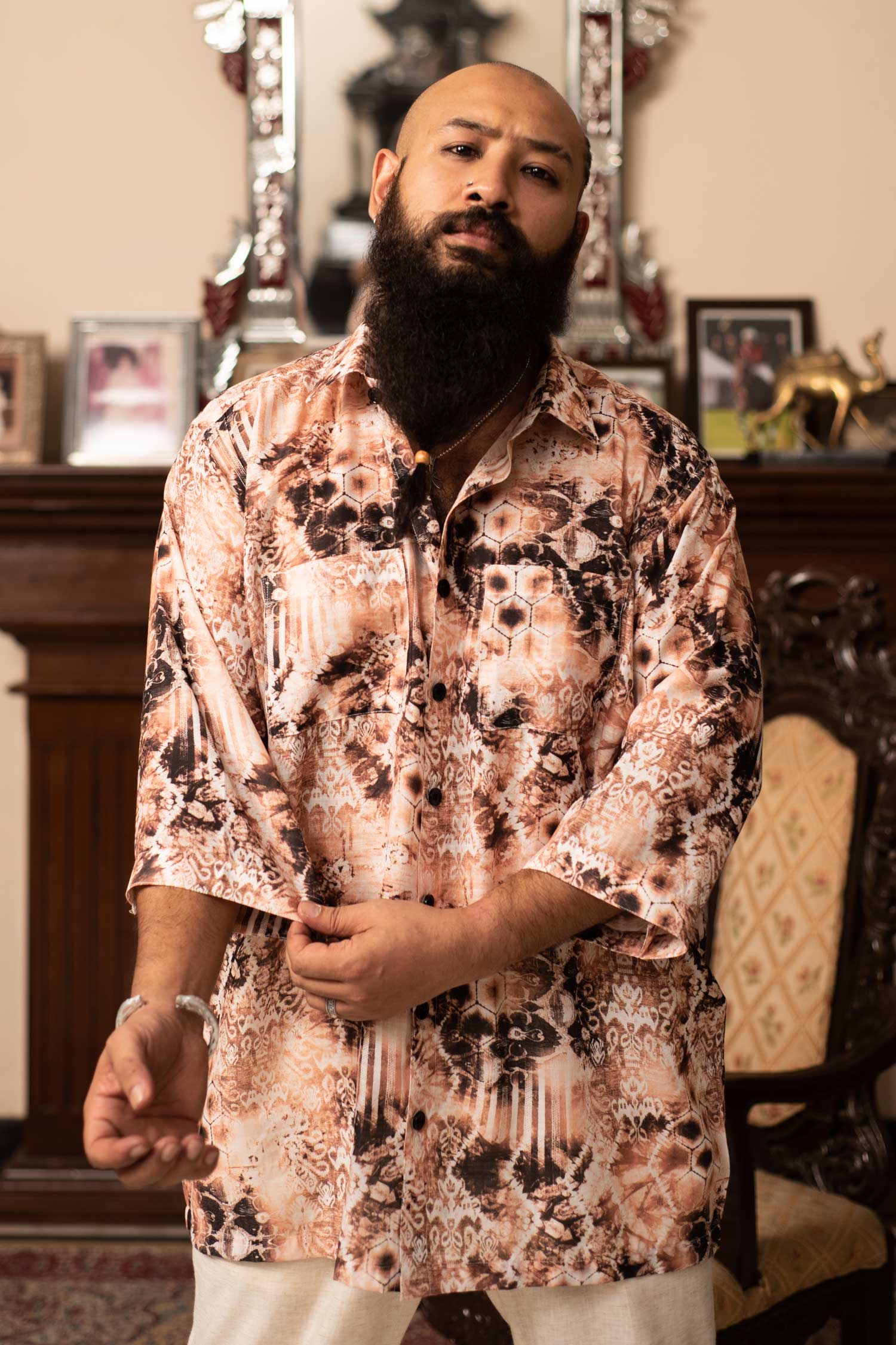 Browntech - Printed Oversized Linen Blend Shirt