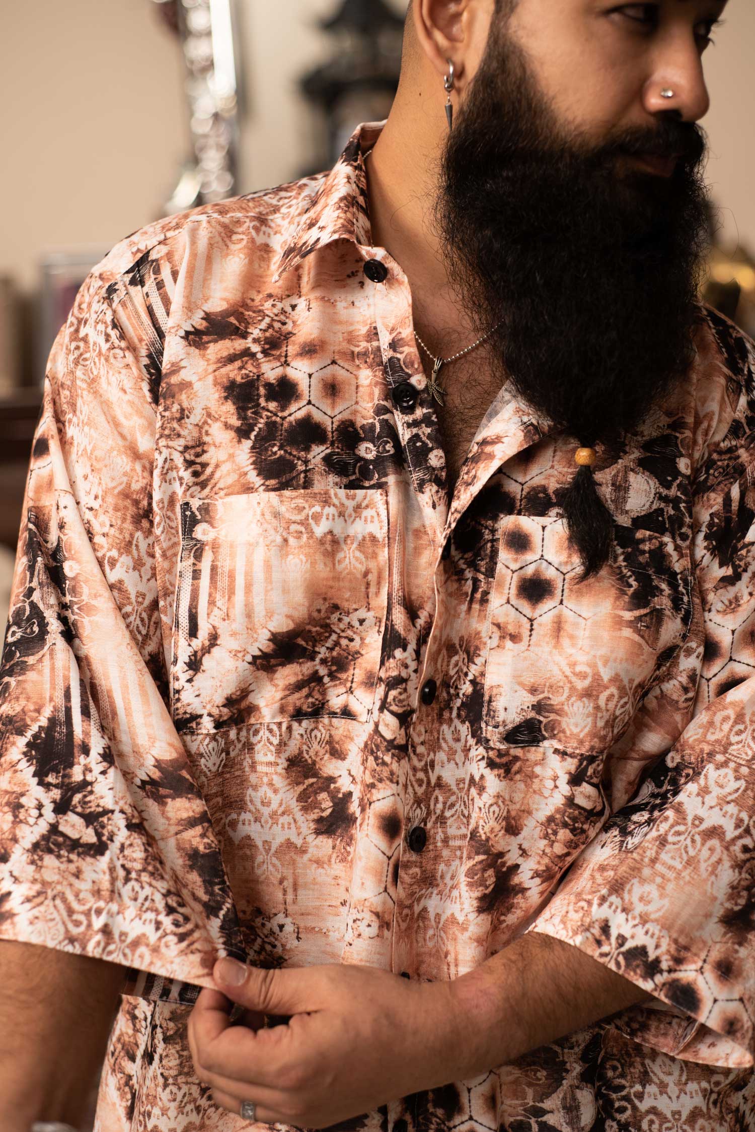 Browntech - Printed Oversized Linen Blend Shirt