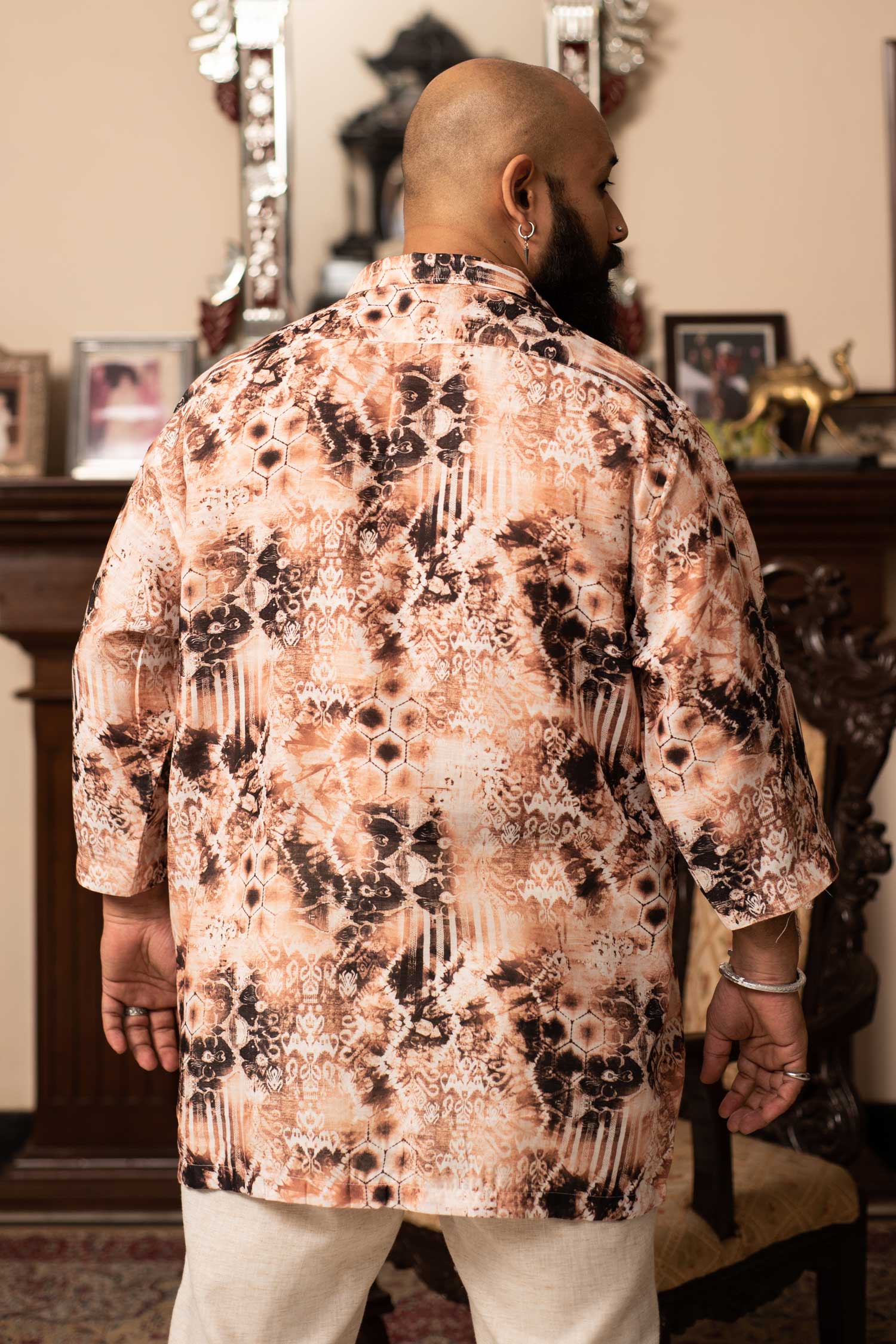 Browntech - Printed Oversized Linen Blend Shirt