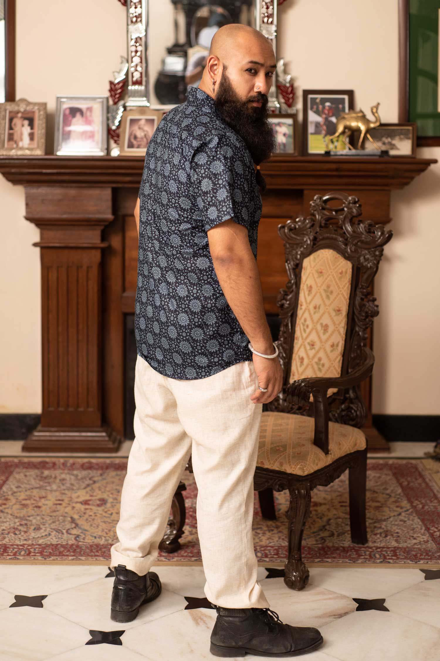 Blue Gardenia - Blue Floral Cuban Collar Shirt