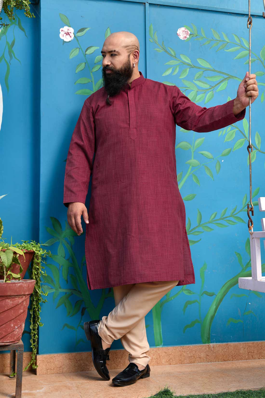 Rouge - Maroon Khadi Cotton Blended Kurta