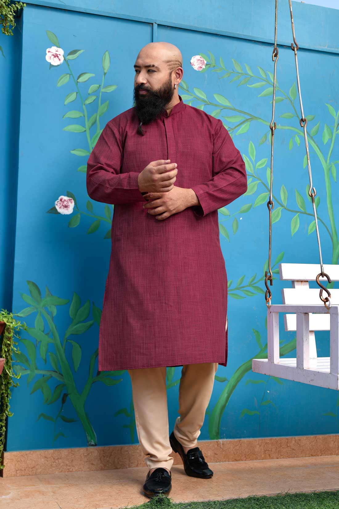 Rouge - Maroon Khadi Cotton Blended Kurta