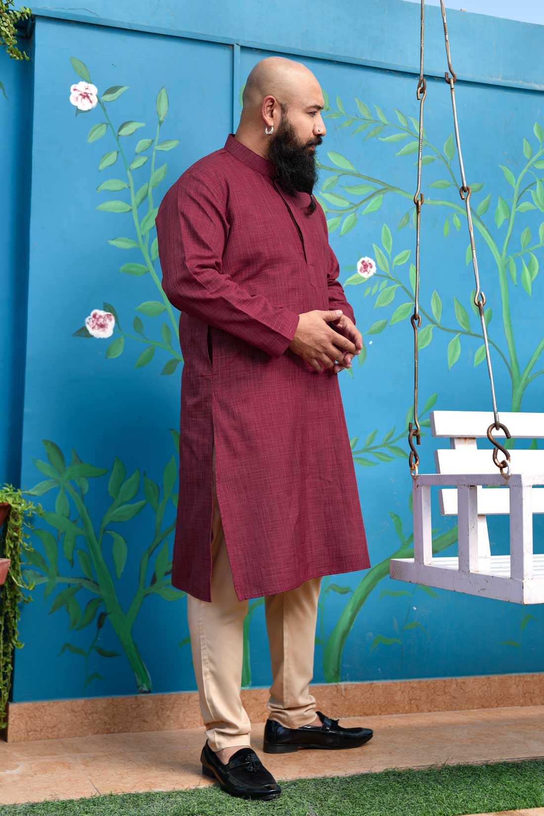 Rouge - Maroon Khadi Cotton Blended Kurta