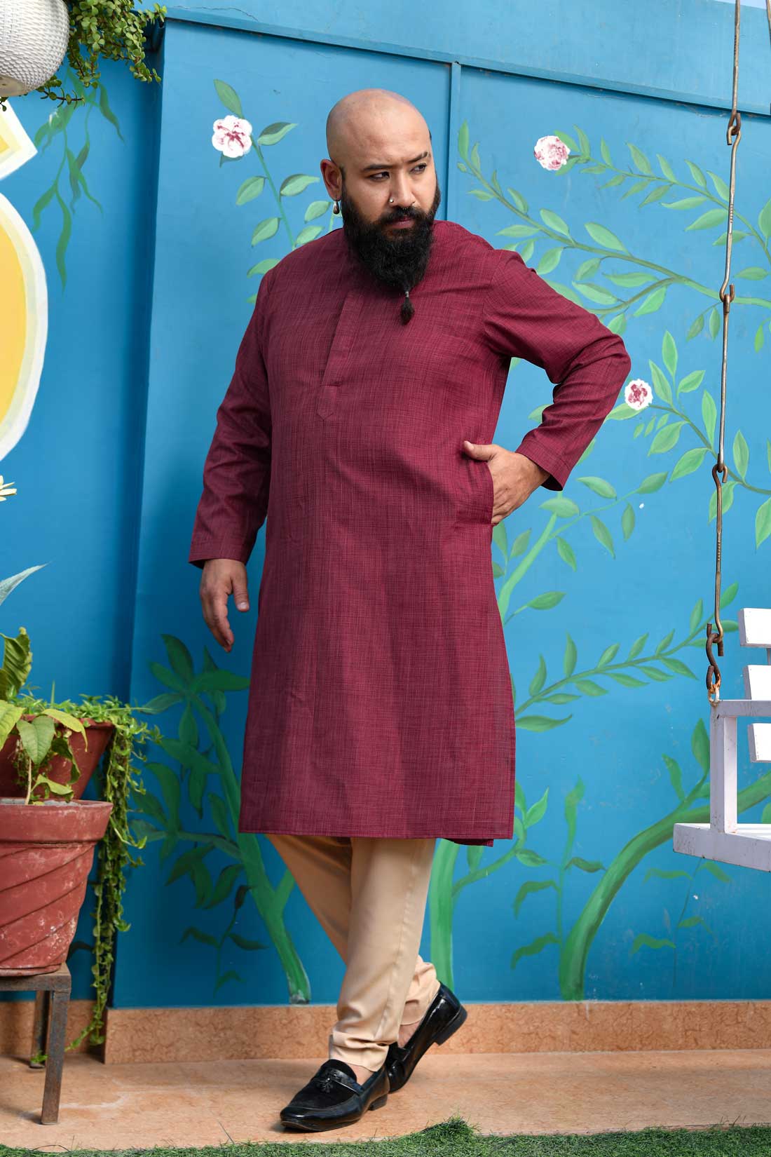 Rouge - Maroon Khadi Cotton Blended Kurta