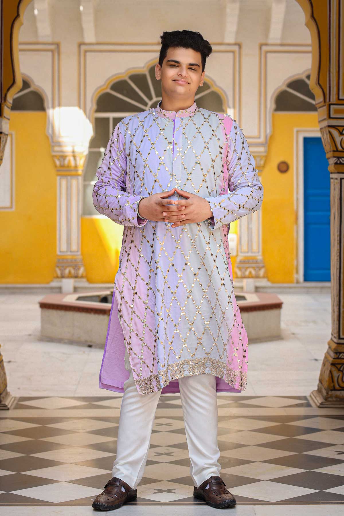 Serene - Pastel Colored Sequin Embroidered Georgette Kurta