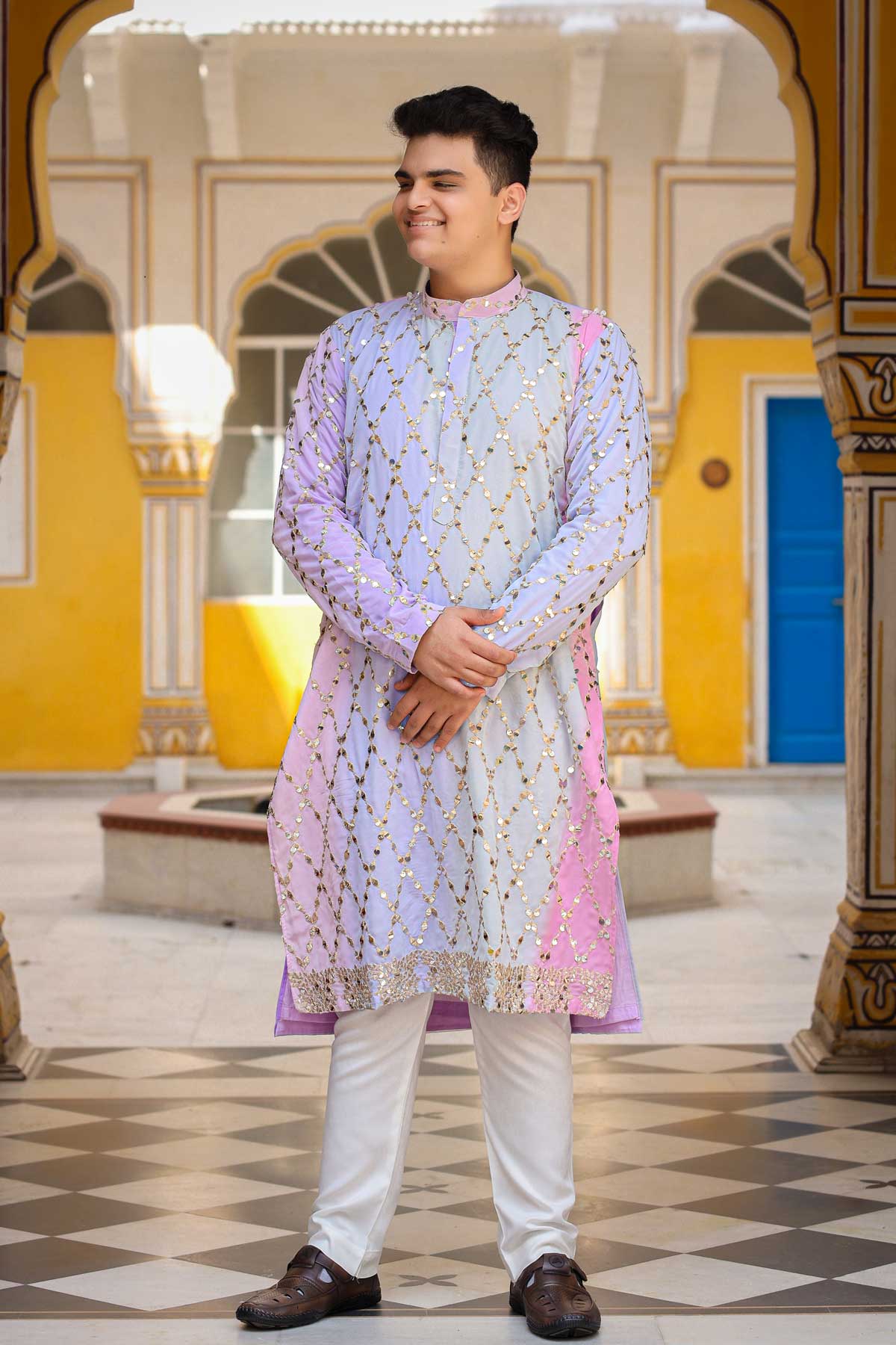 Serene - Pastel Colored Sequin Embroidered Georgette Kurta