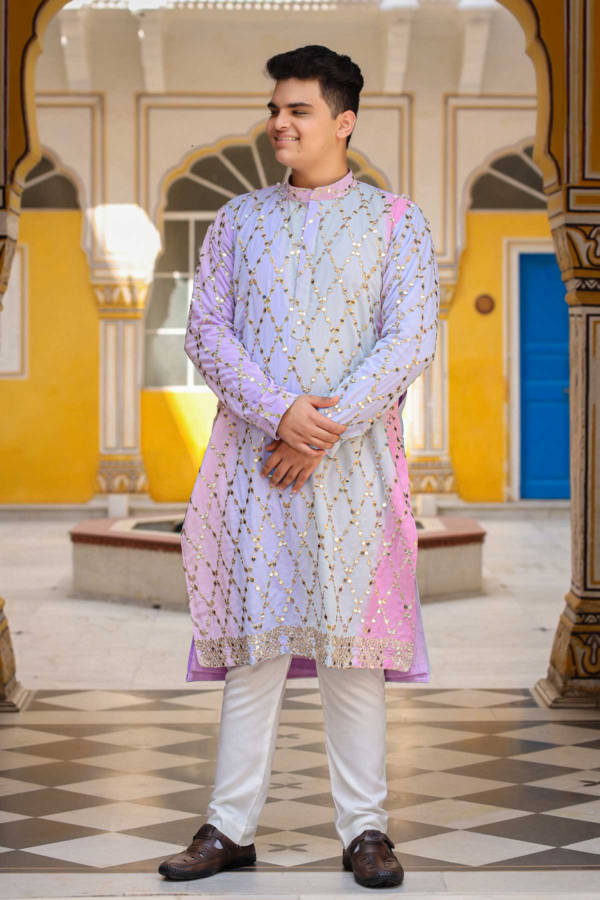 Serene - Pastel Colored Sequin Embroidered Georgette Kurta