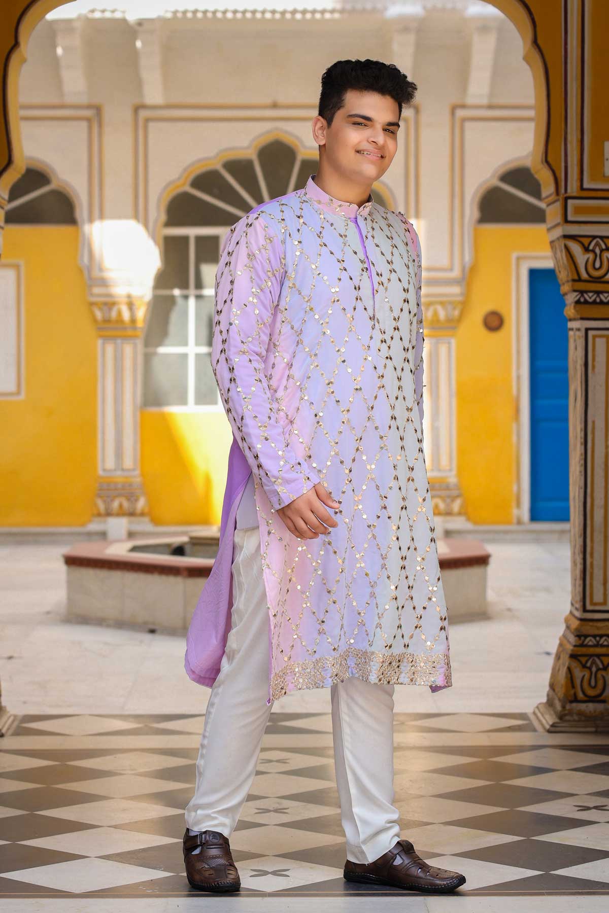 Serene - Pastel Colored Sequin Embroidered Georgette Kurta