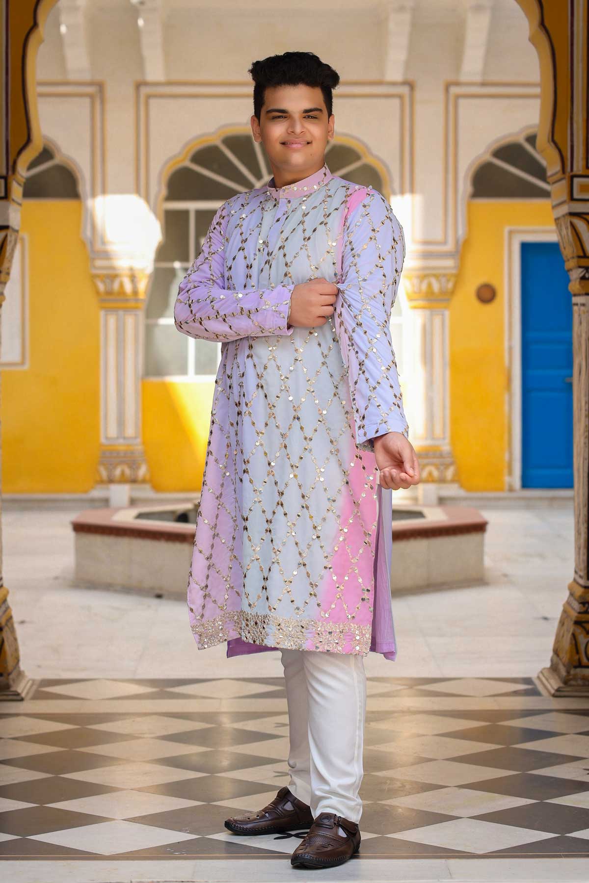 Serene - Pastel Colored Sequin Embroidered Georgette Kurta