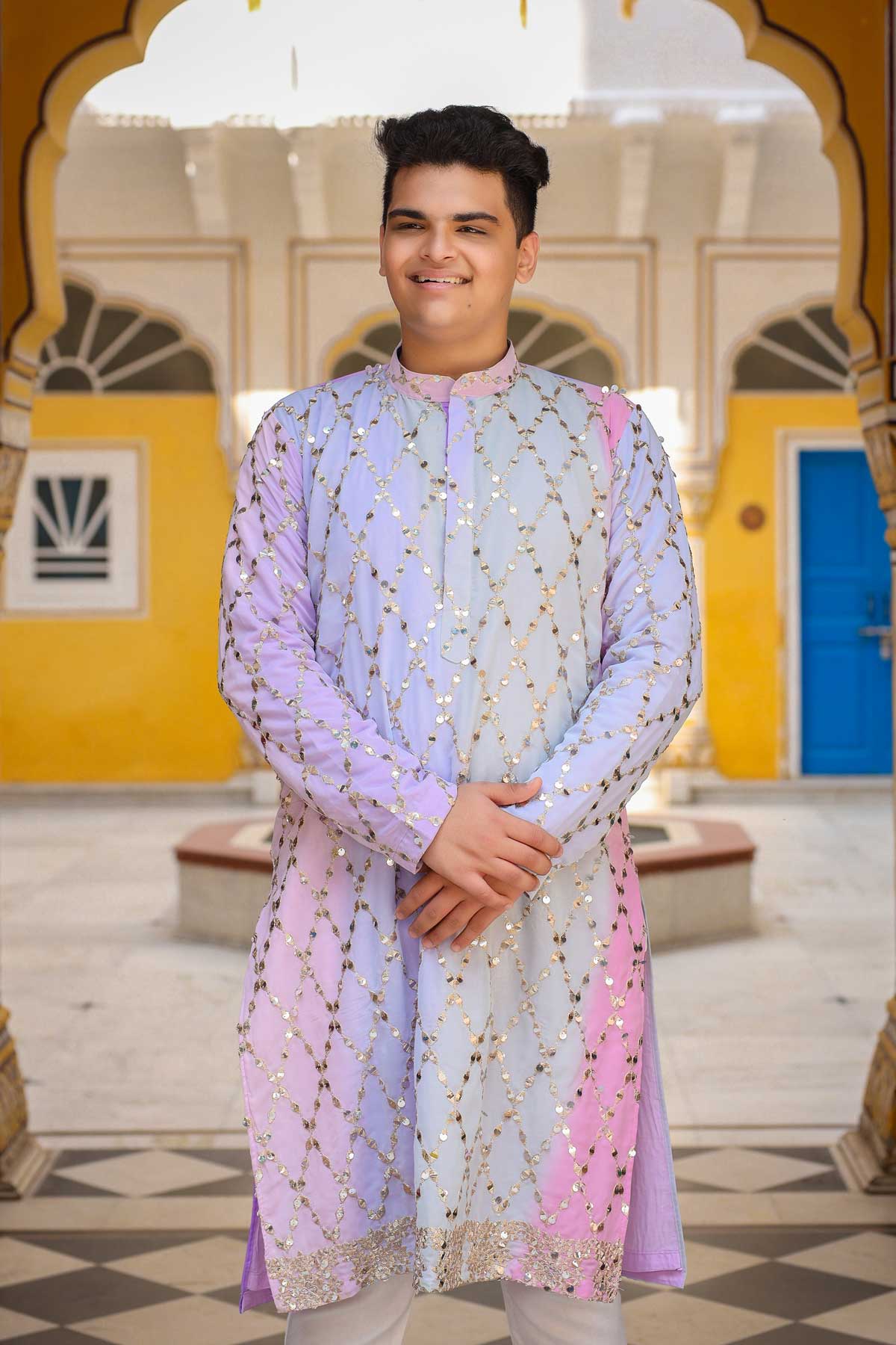 Serene - Pastel Colored Sequin Embroidered Georgette Kurta