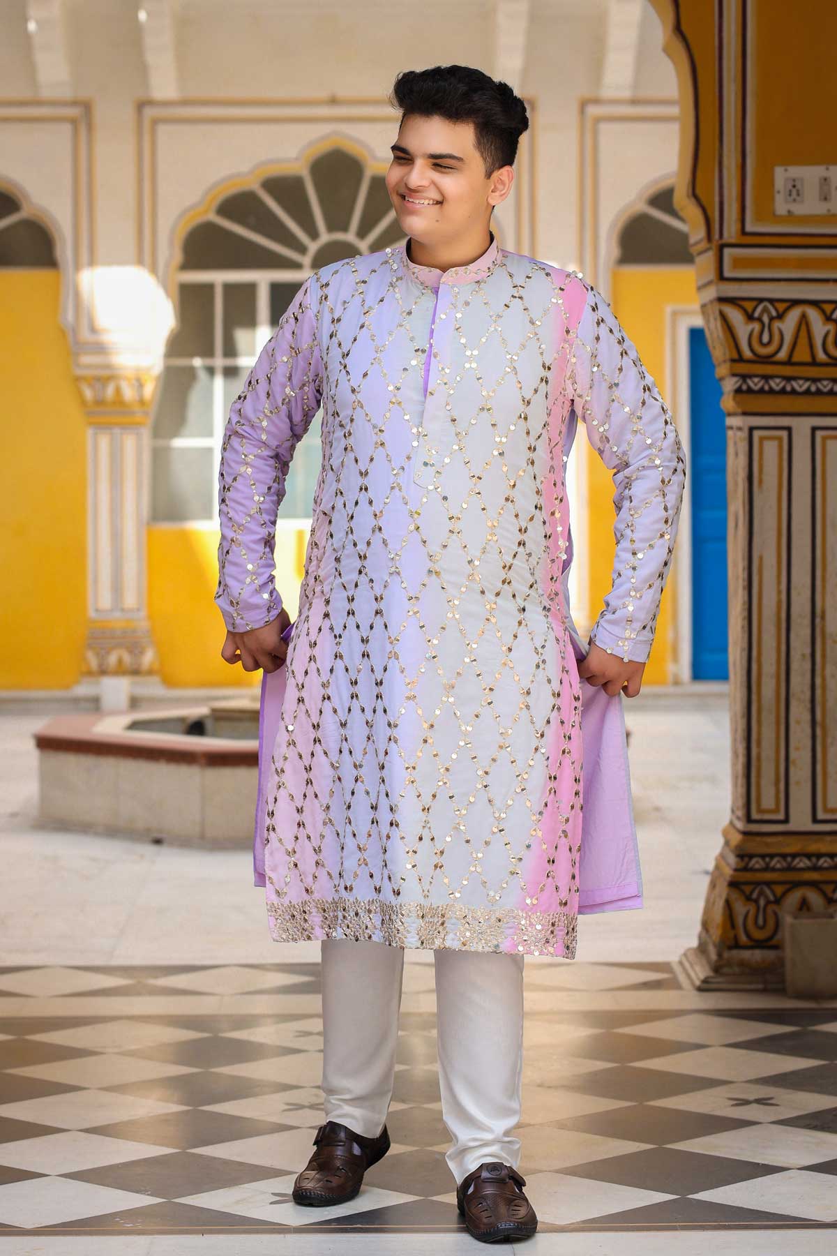 Serene - Pastel Colored Sequin Embroidered Georgette Kurta