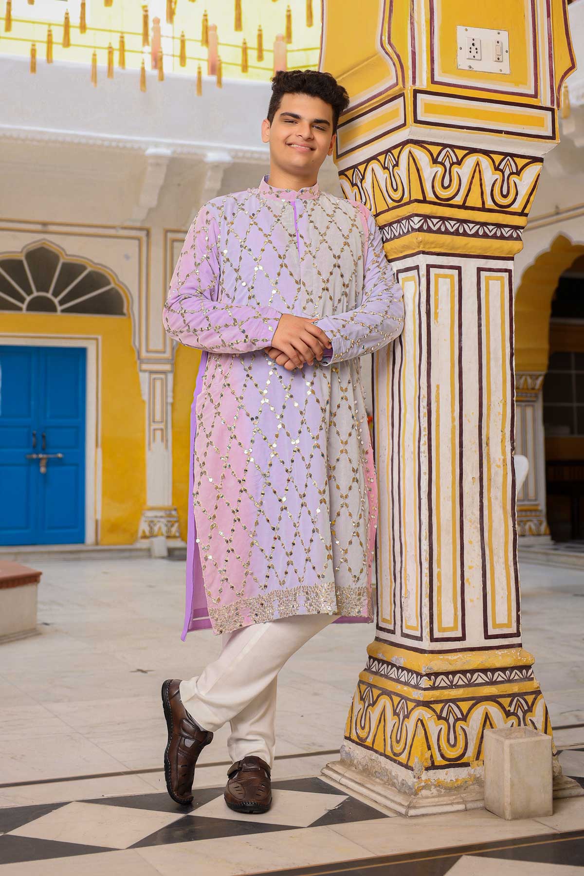 Serene - Pastel Colored Sequin Embroidered Georgette Kurta