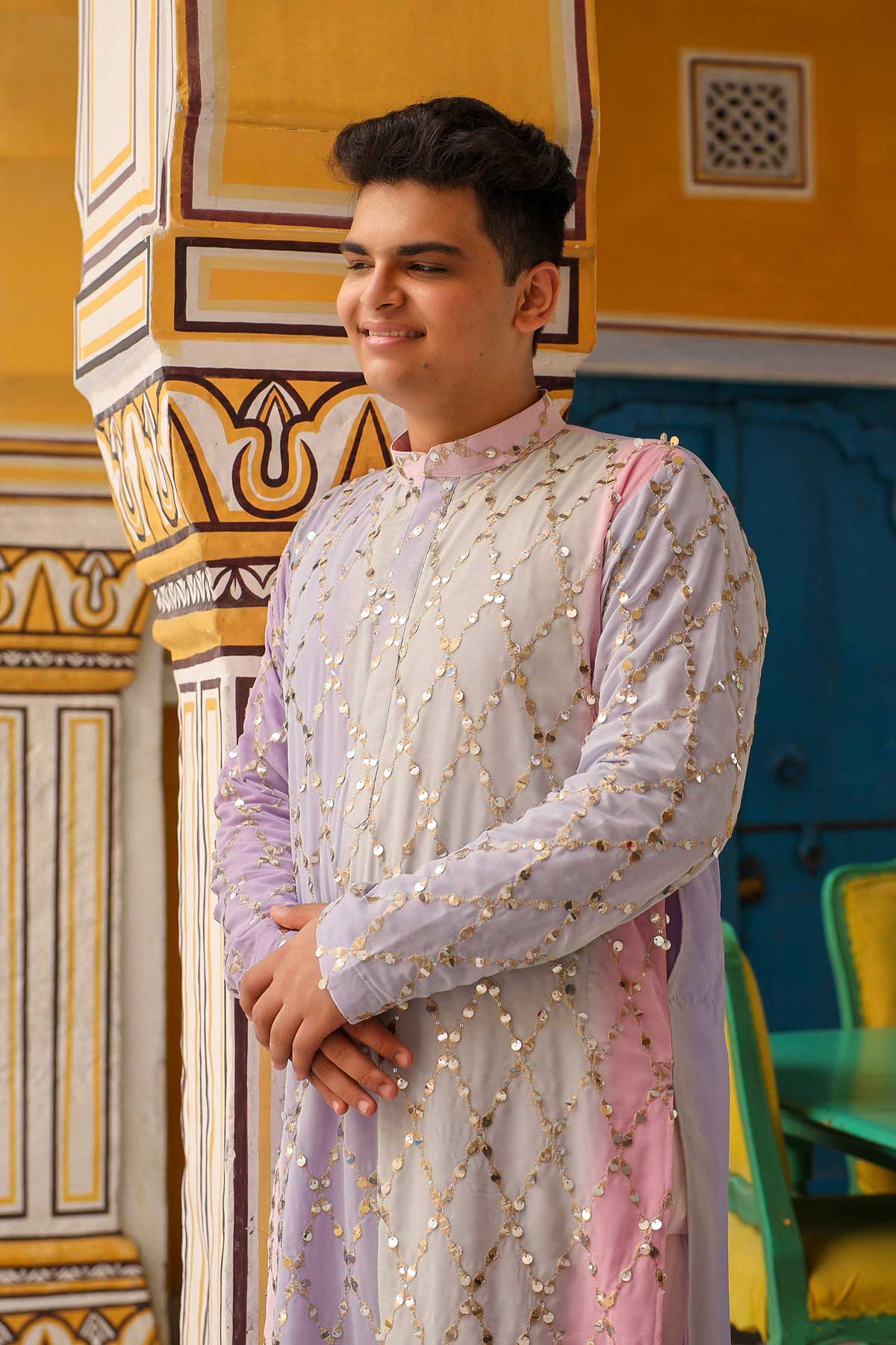 Serene - Pastel Colored Sequin Embroidered Georgette Kurta