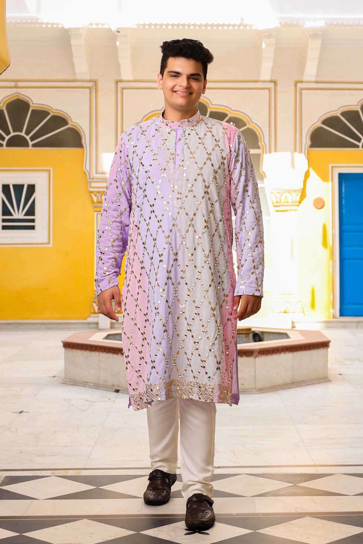 Serene - Pastel Colored Sequin Embroidered Georgette Kurta