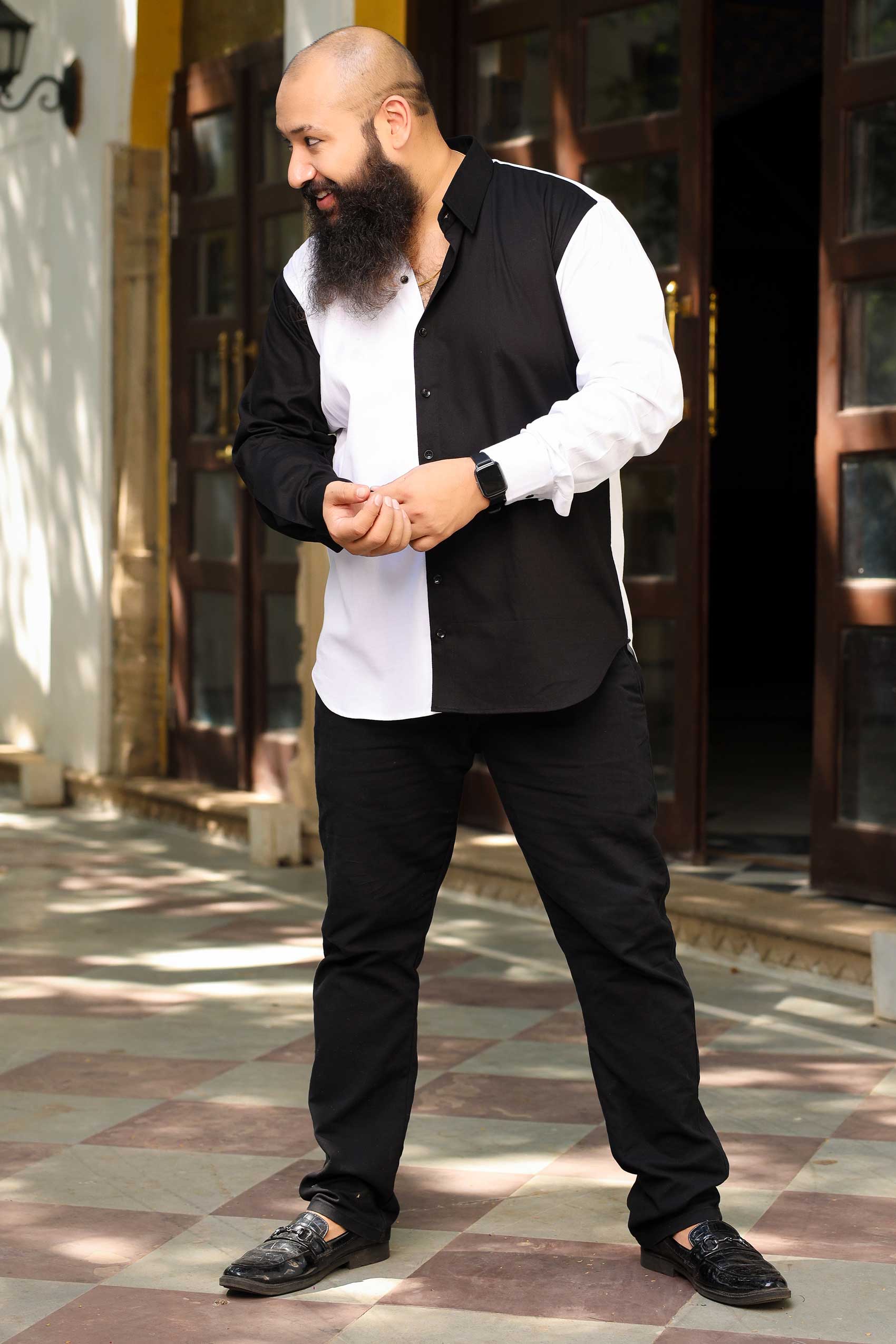 Monochrome - Black and White Textured Superfine Cotton Shirt