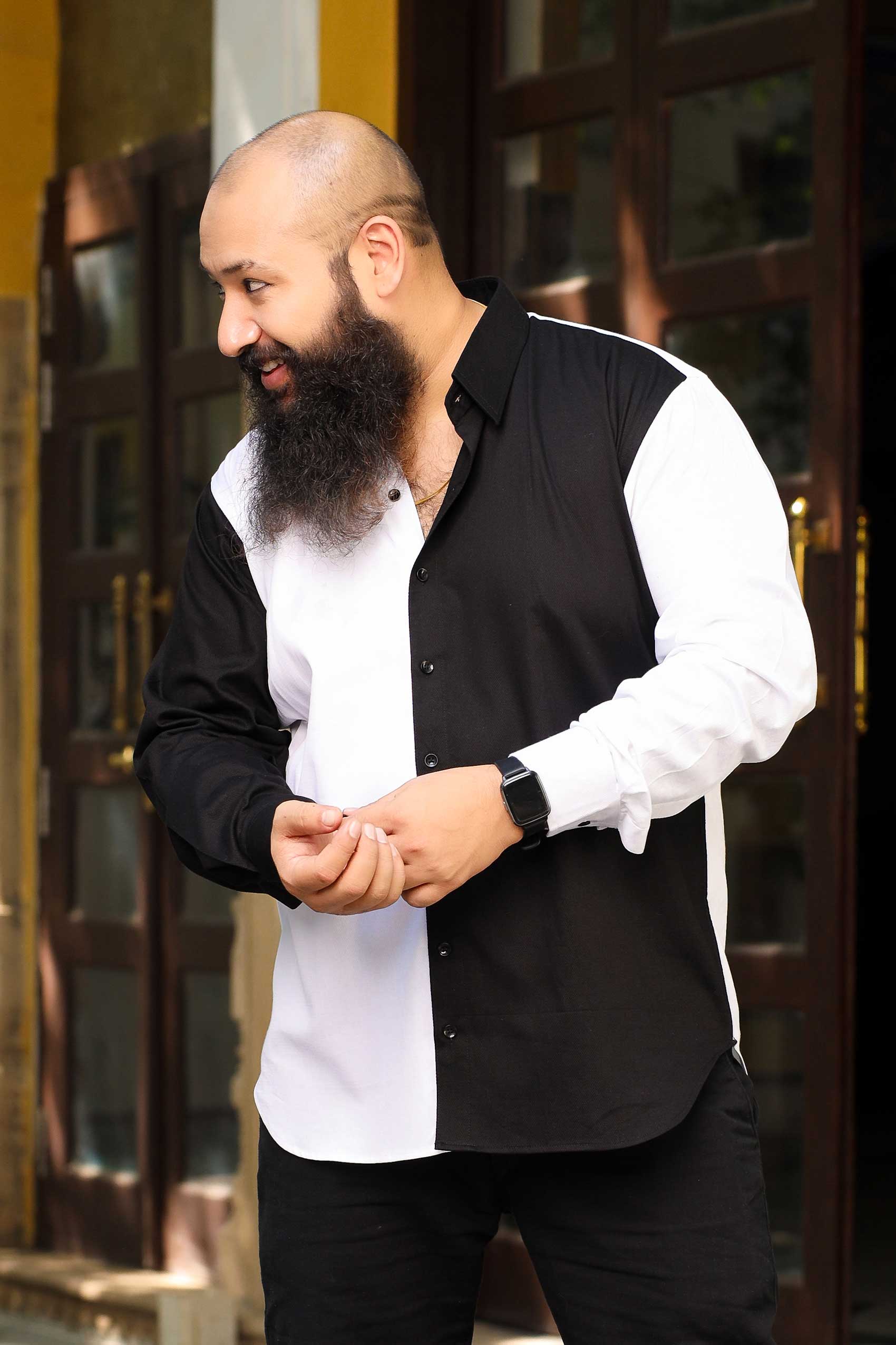 Monochrome - Black and White Textured Superfine Cotton Shirt