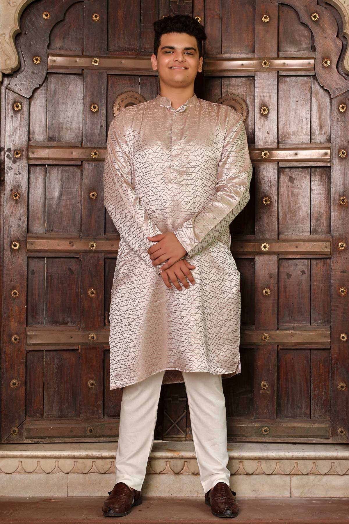 Almond - Almond Light Brown Embroidered Kurta