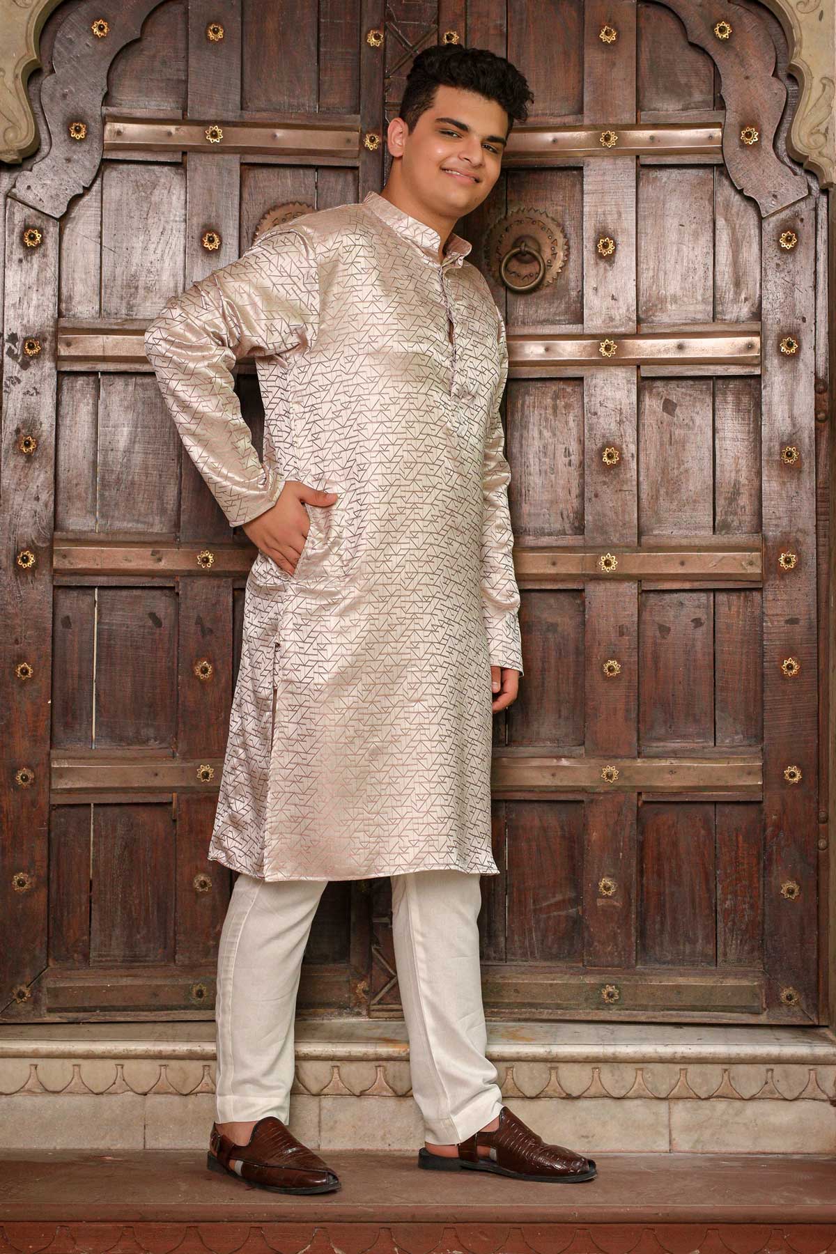 Almond - Almond Light Brown Embroidered Kurta
