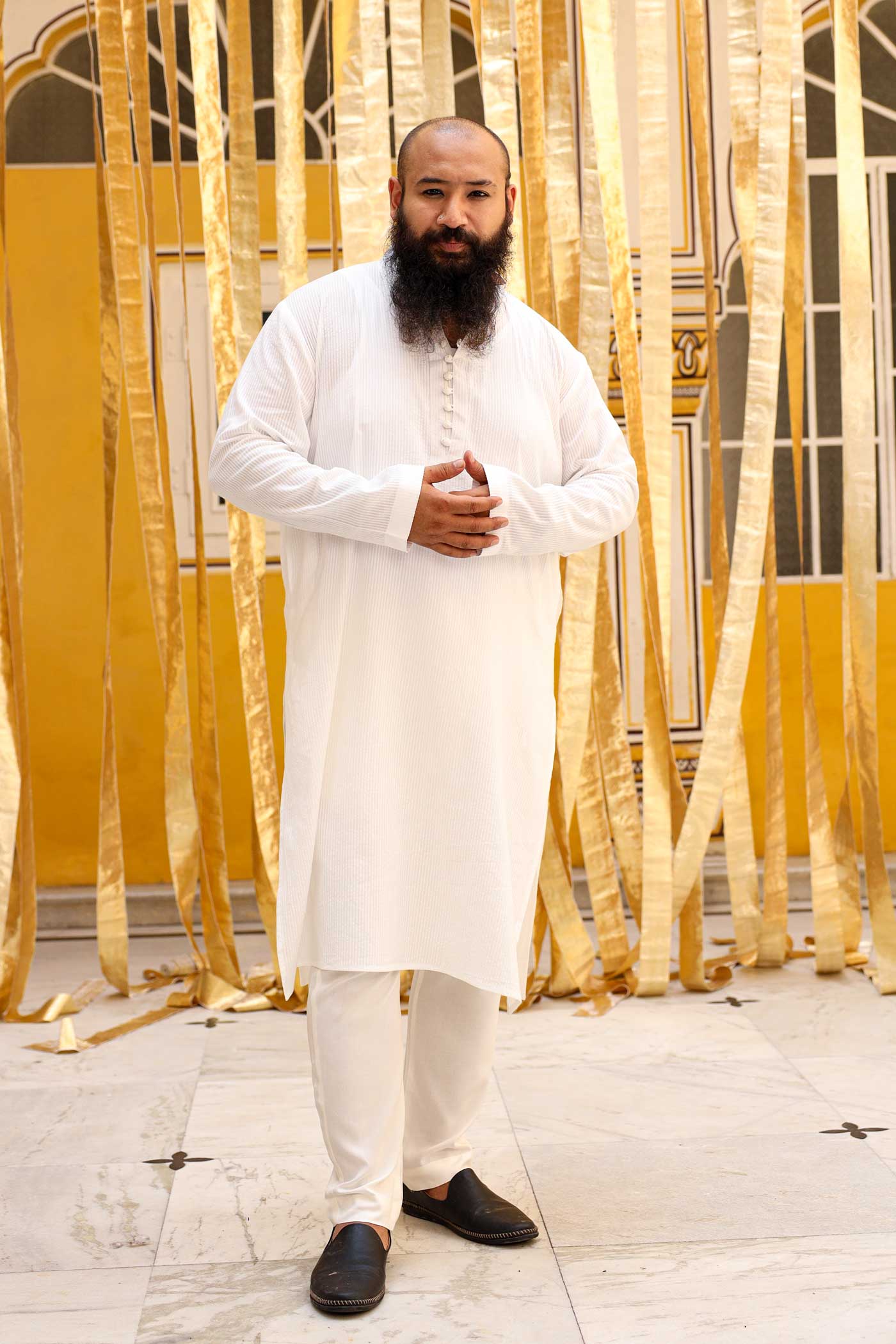 Peace - White Textured Floral Detailed Cotton Kurta