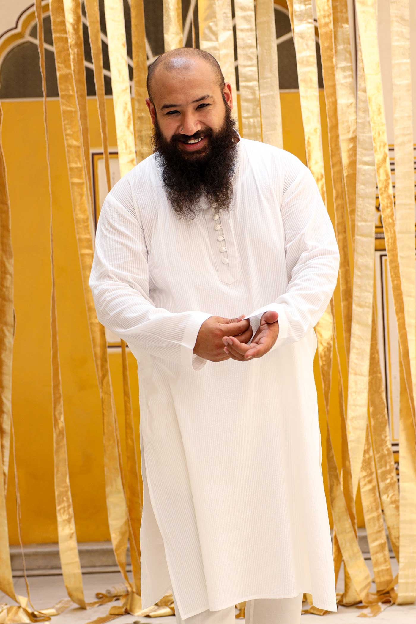 Peace - White Textured Floral Detailed Cotton Kurta