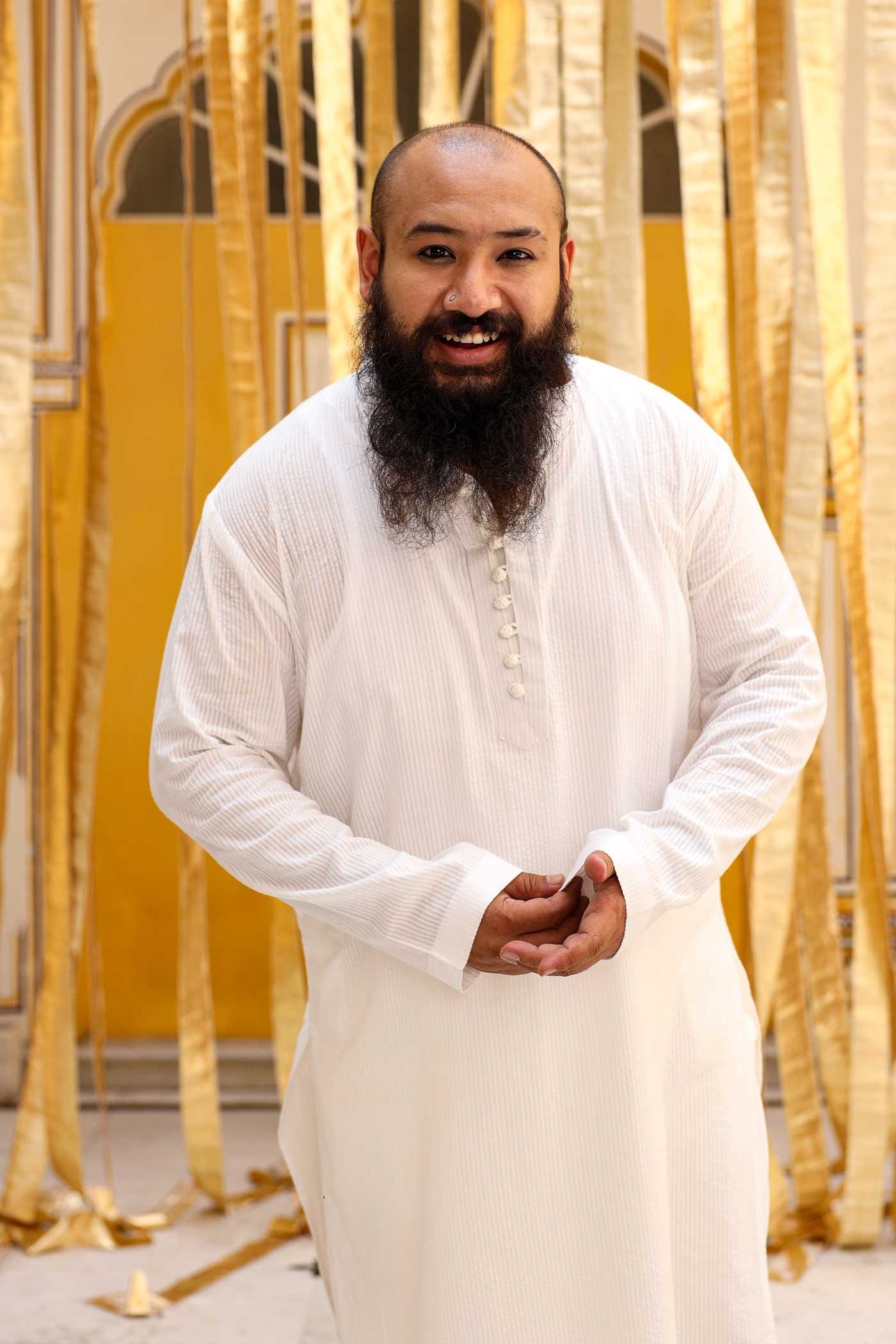 Peace - White Textured Floral Detailed Cotton Kurta