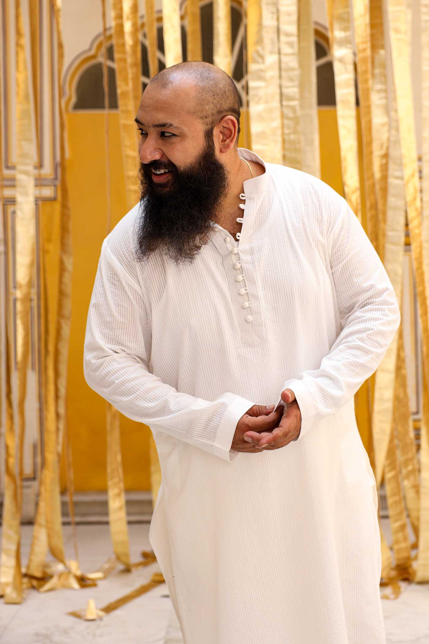 Peace - White Textured Floral Detailed Cotton Kurta