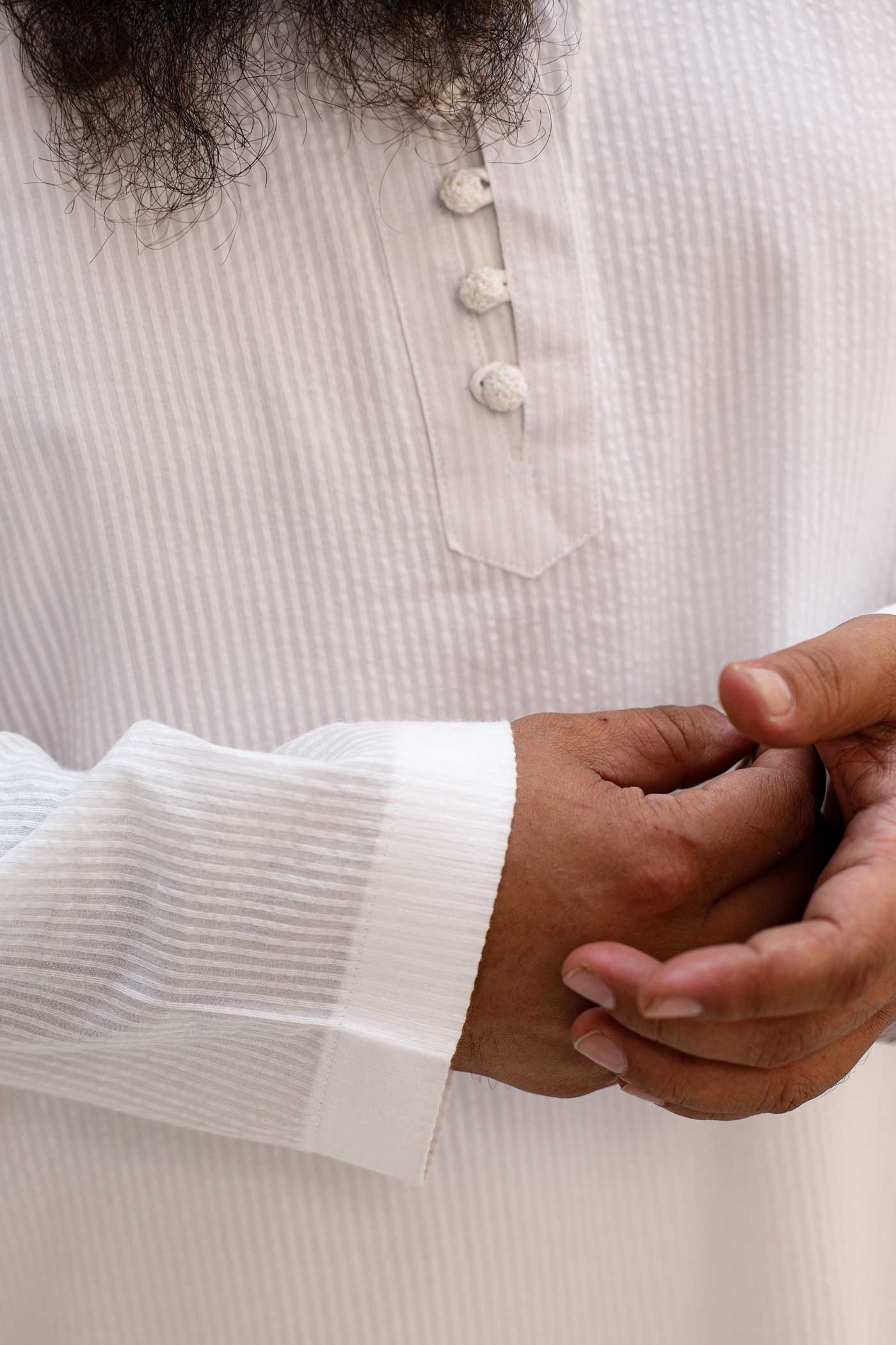 Peace - White Textured Floral Detailed Cotton Kurta