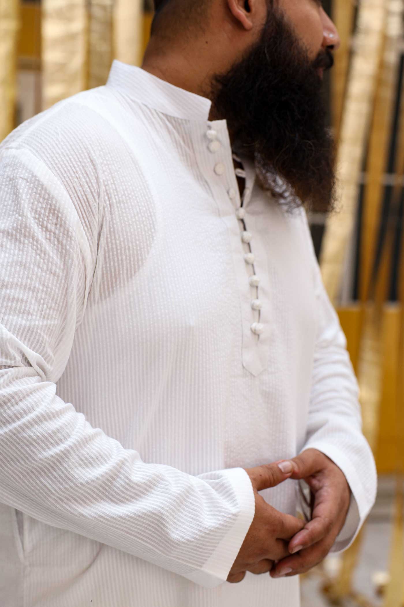 Peace - White Textured Floral Detailed Cotton Kurta