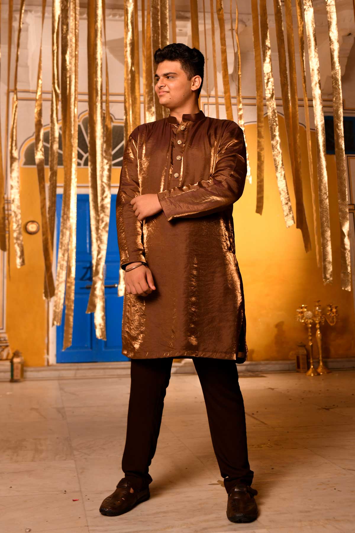 Ravine - Brown Sequin Silk Chinon Kurta