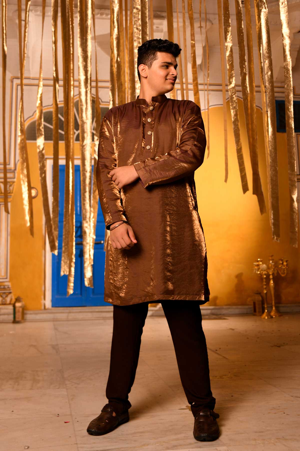 Ravine - Brown Sequin Silk Chinon Kurta