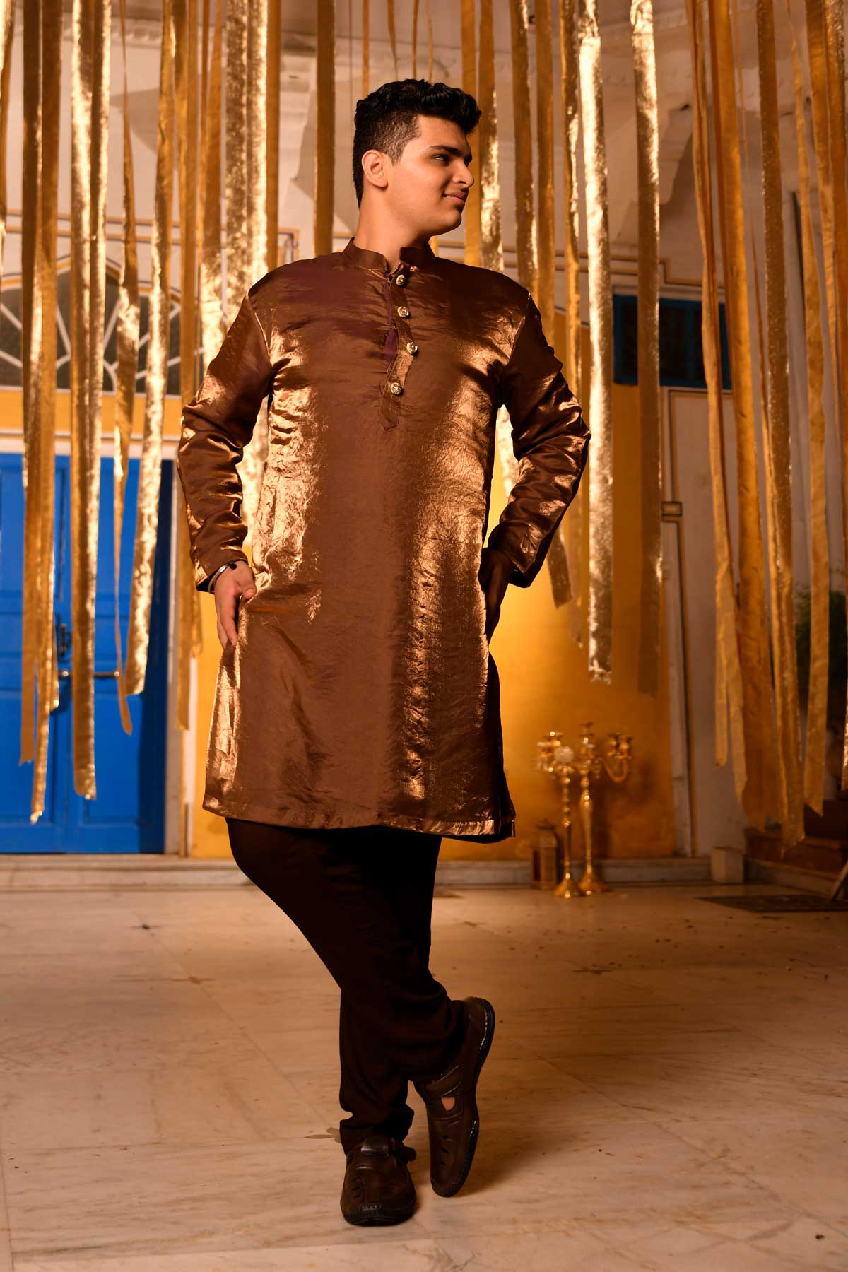 Ravine - Brown Sequin Silk Chinon Kurta