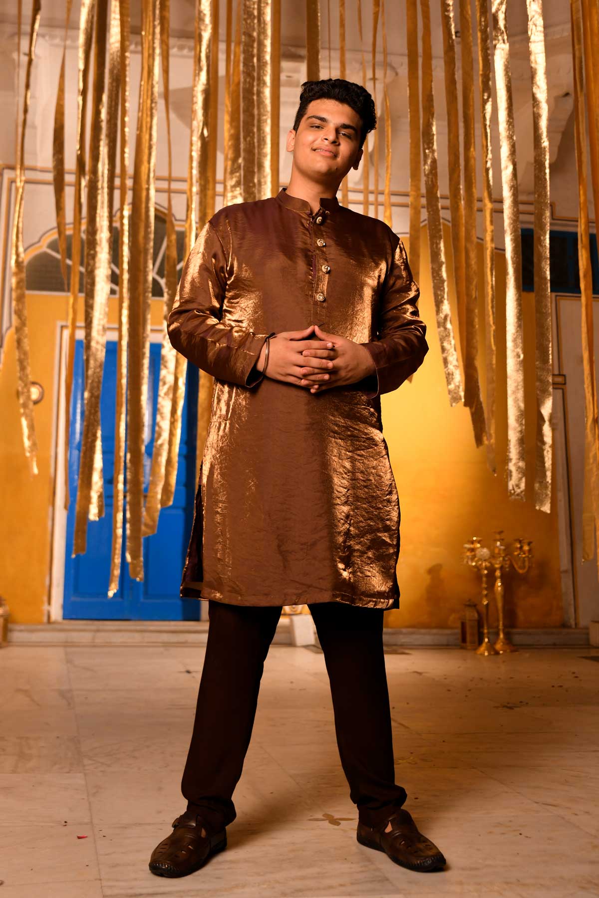 Ravine - Brown Sequin Silk Chinon Kurta