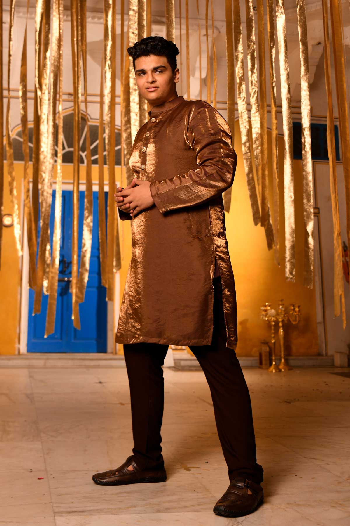 Ravine - Brown Sequin Silk Chinon Kurta