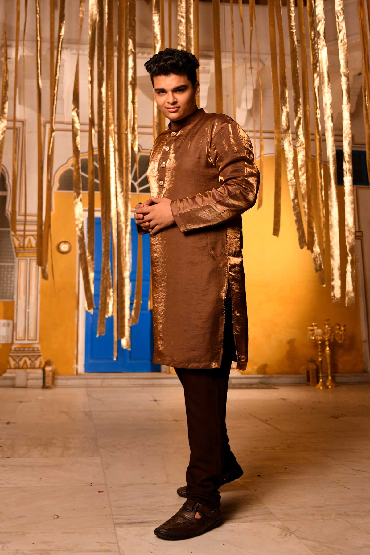 Ravine - Brown Sequin Silk Chinon Kurta