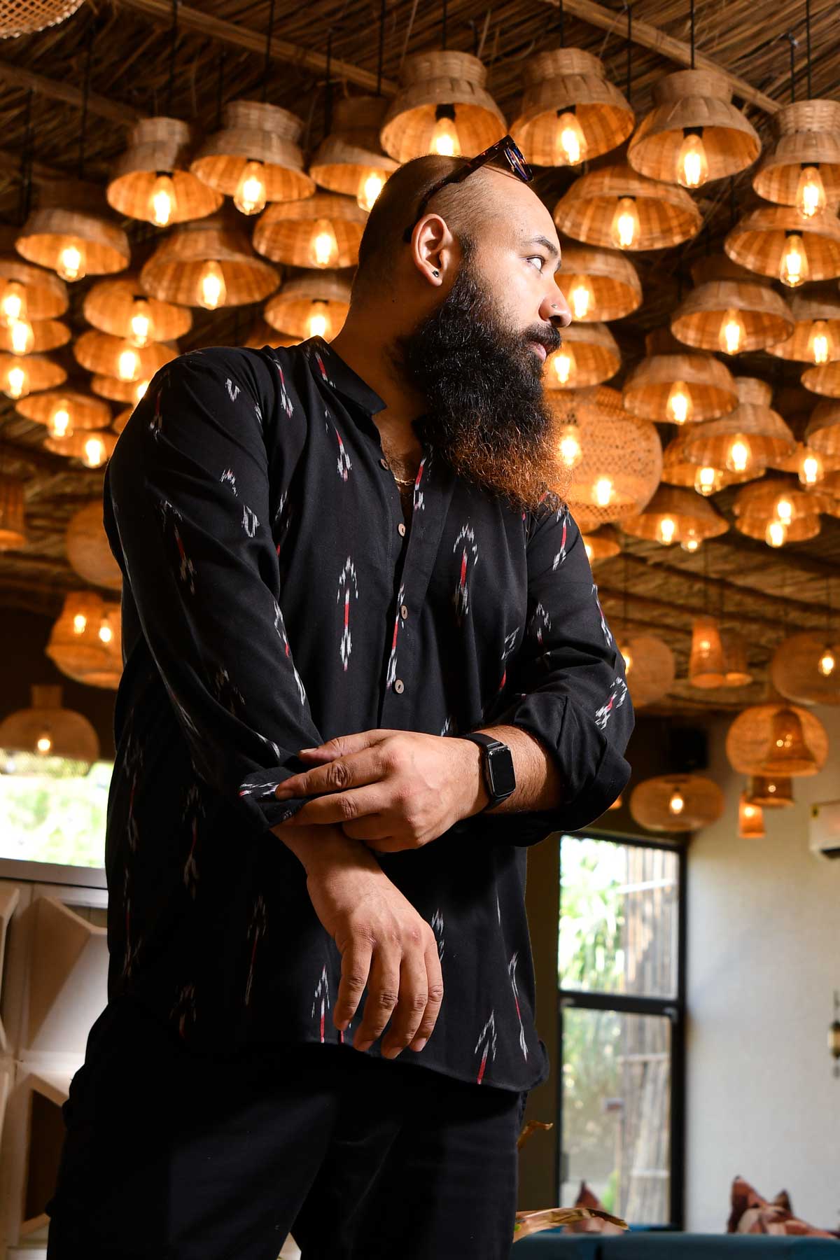 Raatri - Black and Pink Ikkat woven shirt