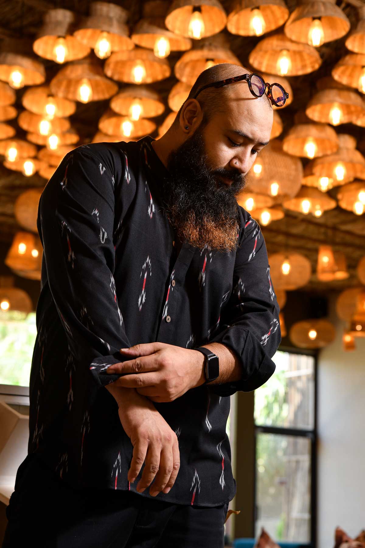 Raatri - Black and Pink Ikkat woven shirt