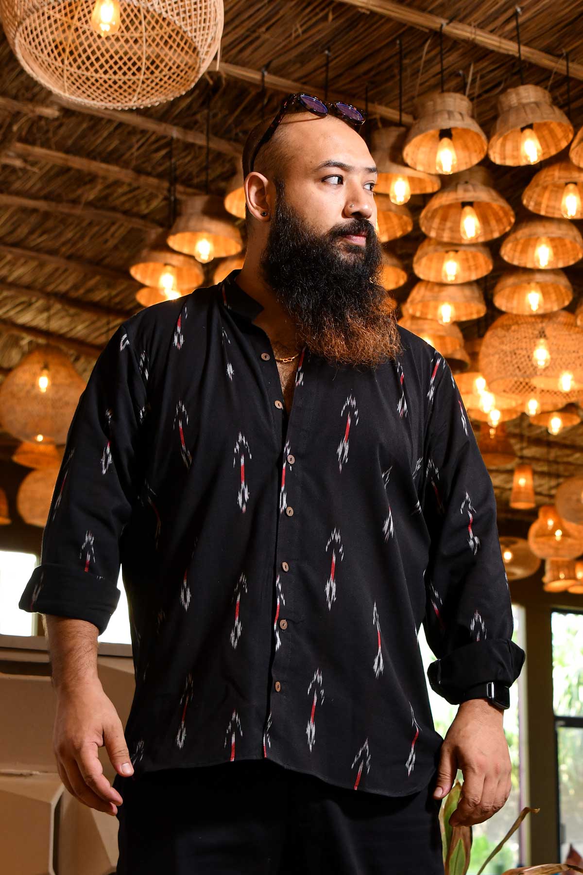 Raatri - Black and Pink Ikkat woven shirt