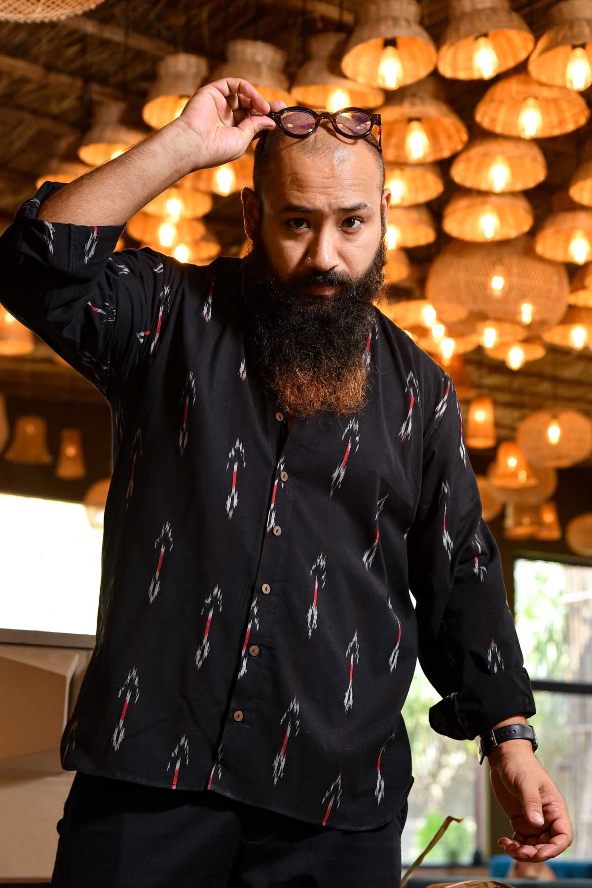Raatri - Black and Pink Ikkat woven shirt
