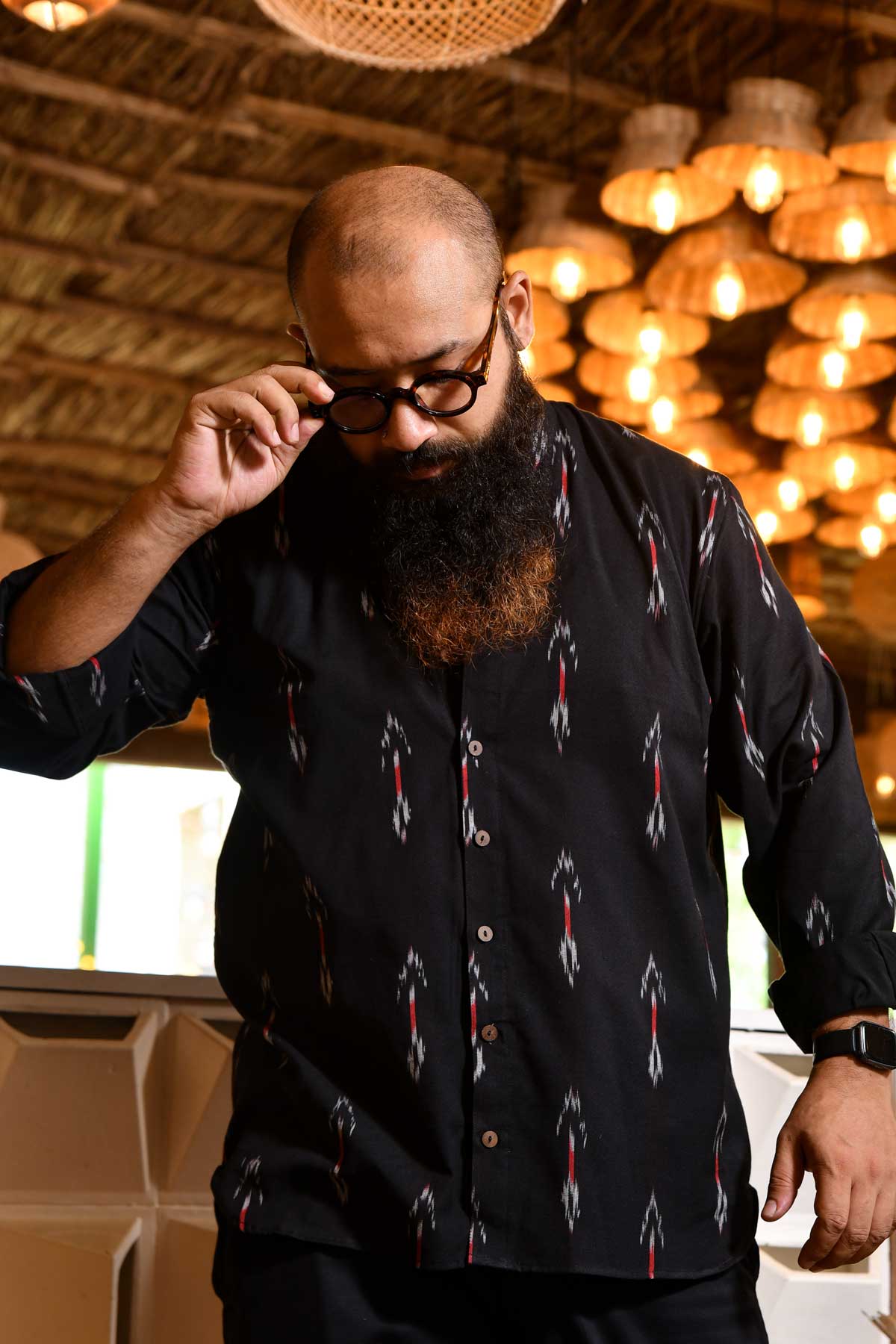 Raatri - Black and Pink Ikkat woven shirt